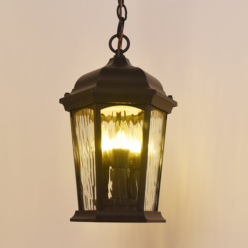 LED Flickering Flame Hanging Security Light Bronze with Water Glass