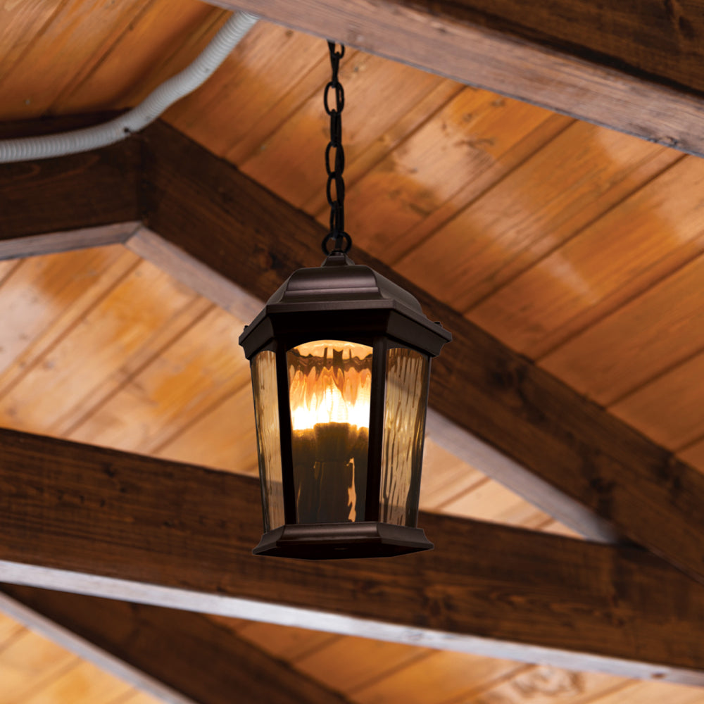 LED Flickering Flame Hanging Security Light Bronze with Water Glass