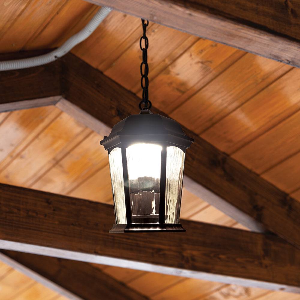 LED Flickering Flame Hanging Security Light Bronze with Water Glass