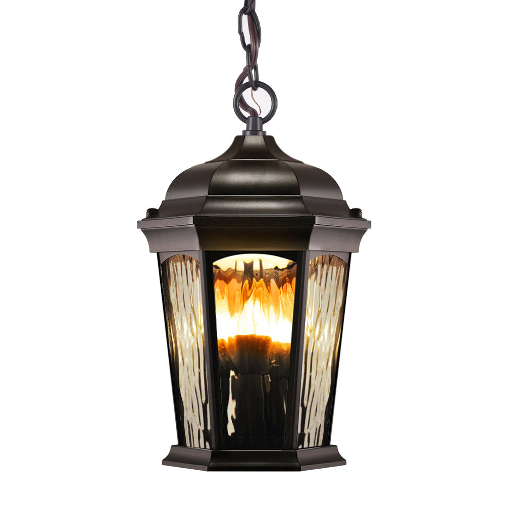 LED Flickering Flame Hanging Security Light Bronze with Water Glass