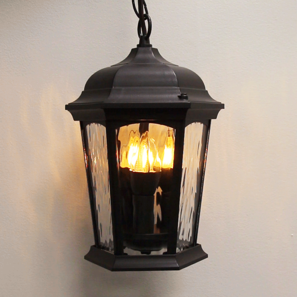 LED Flickering Flame Hanging Security Light Bronze with Water Glass