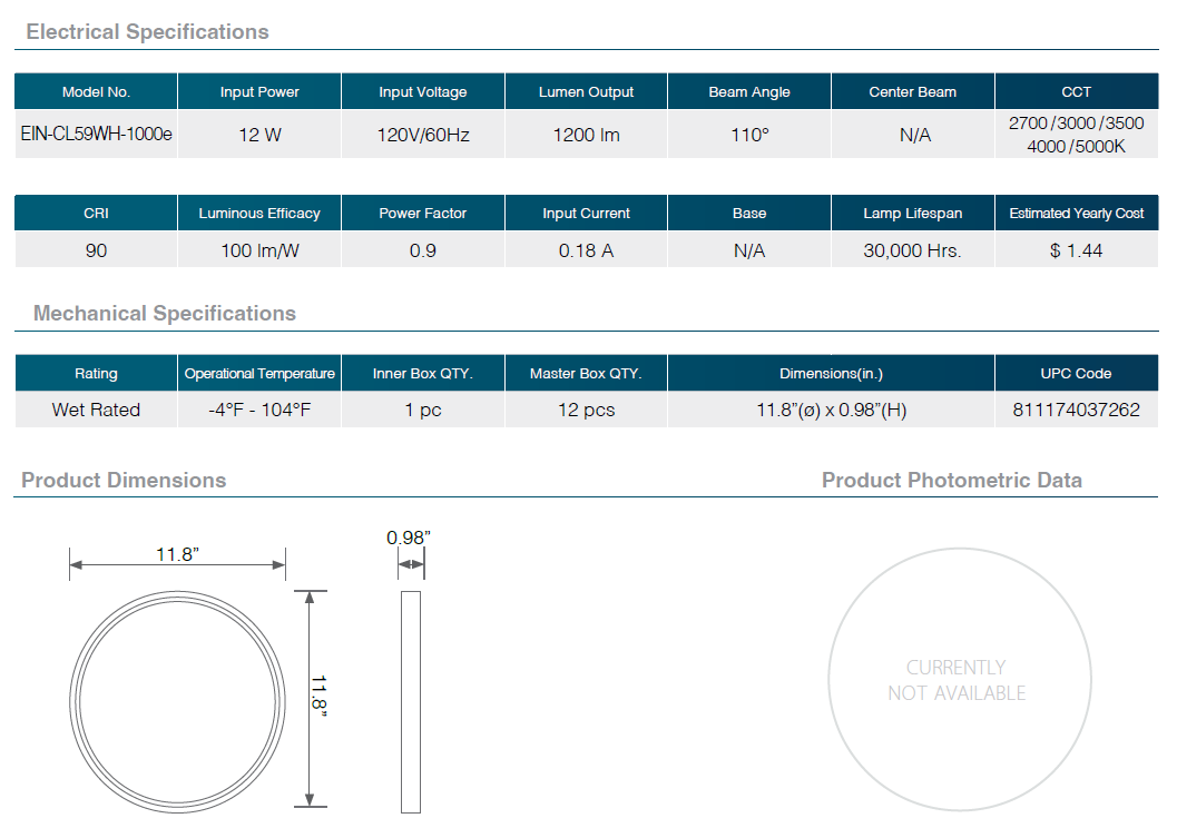 Residential LED 12W Flat Round Dimmable Ceiling Light 5CCT Selectable