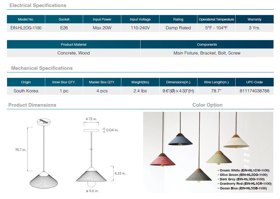Artisan Concrete Summit Mountain Pendant Light Fixture Olive Green