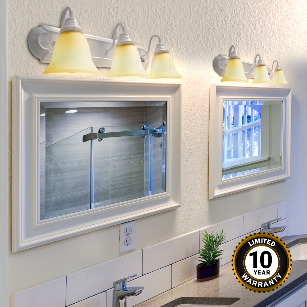 Vanity Light 27W Dimmable 2700K White with Etched Glass