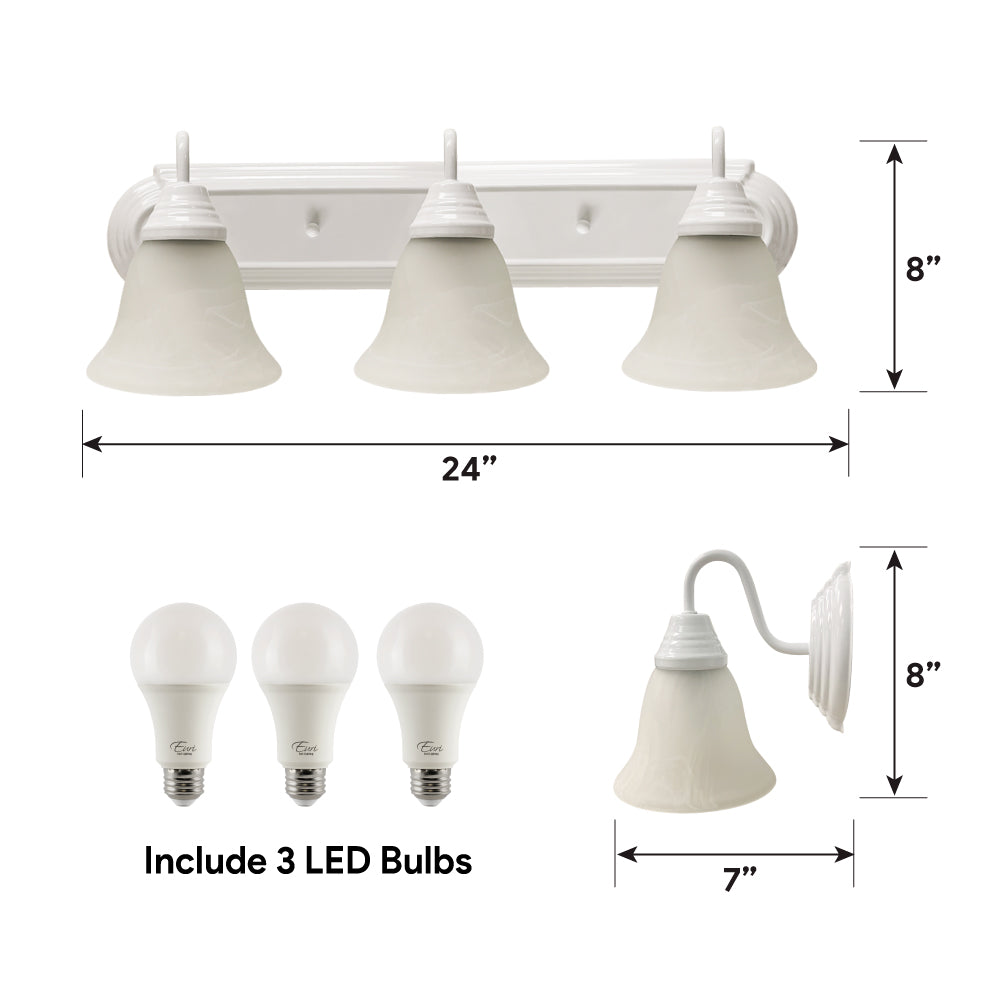 Vanity Light 27W Dimmable 2700K White with Etched Glass