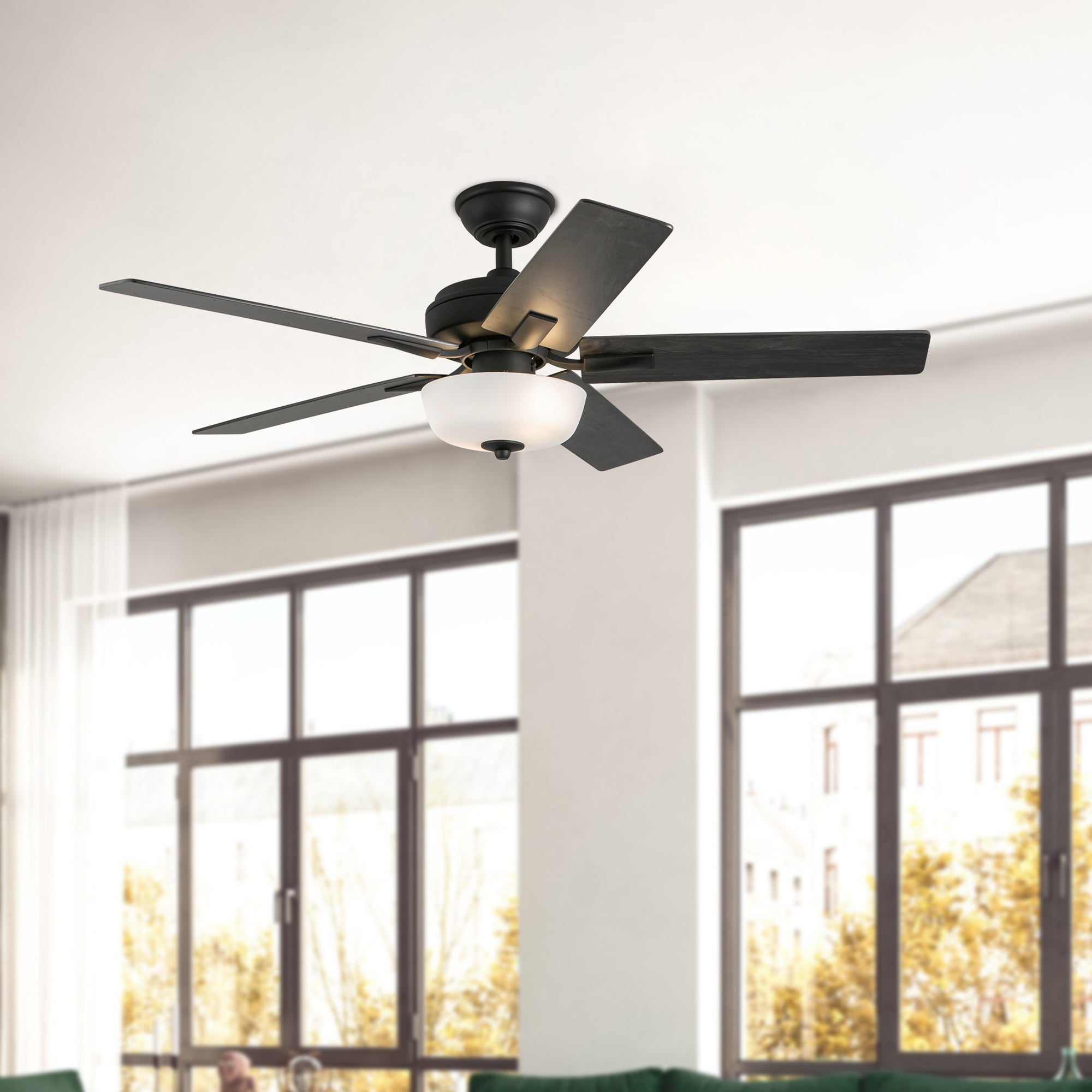 Erikson 52-in Matte Black Ceiling Fan with Bulbs