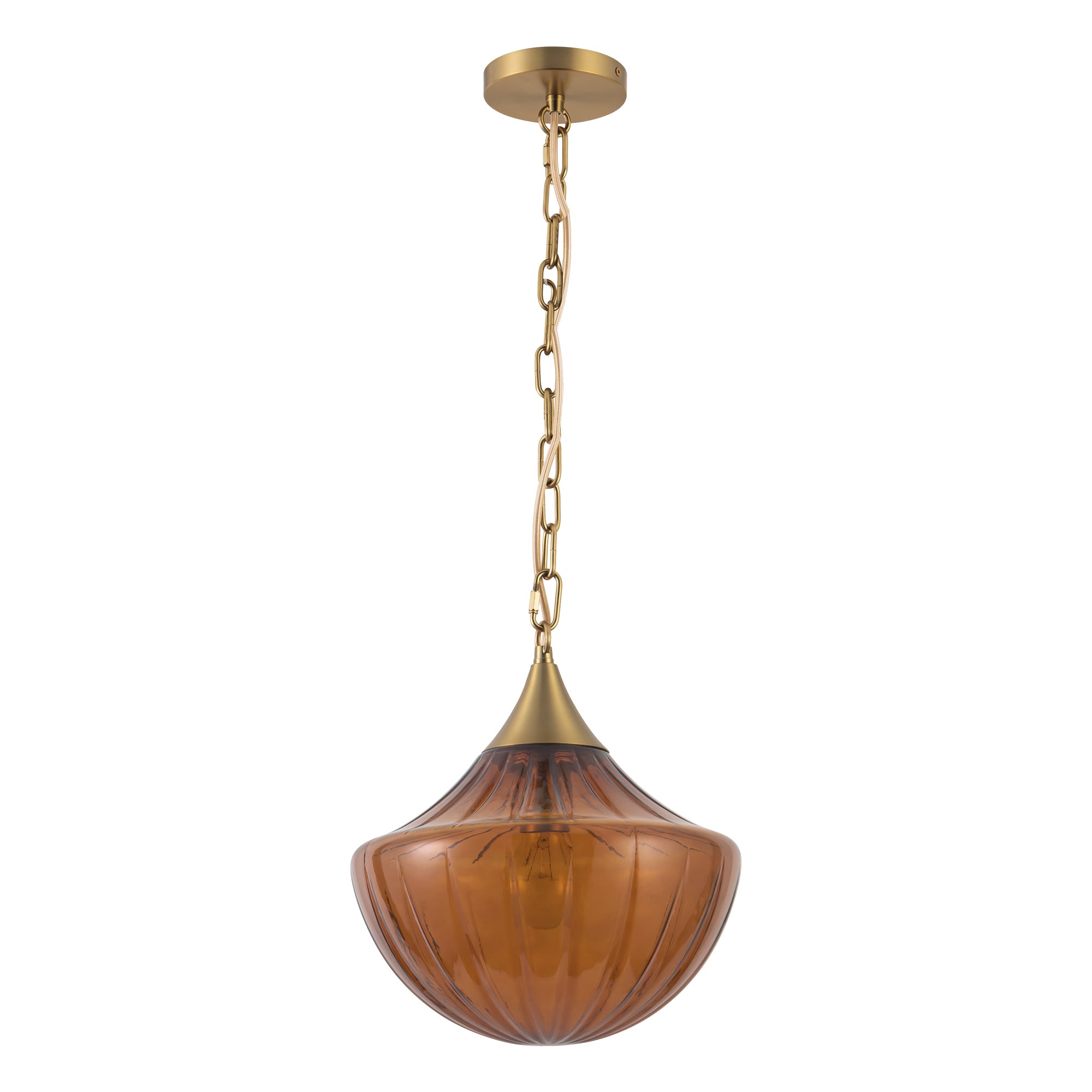 Farrah 12-in Amber Ribbed Glass Socket Pendant