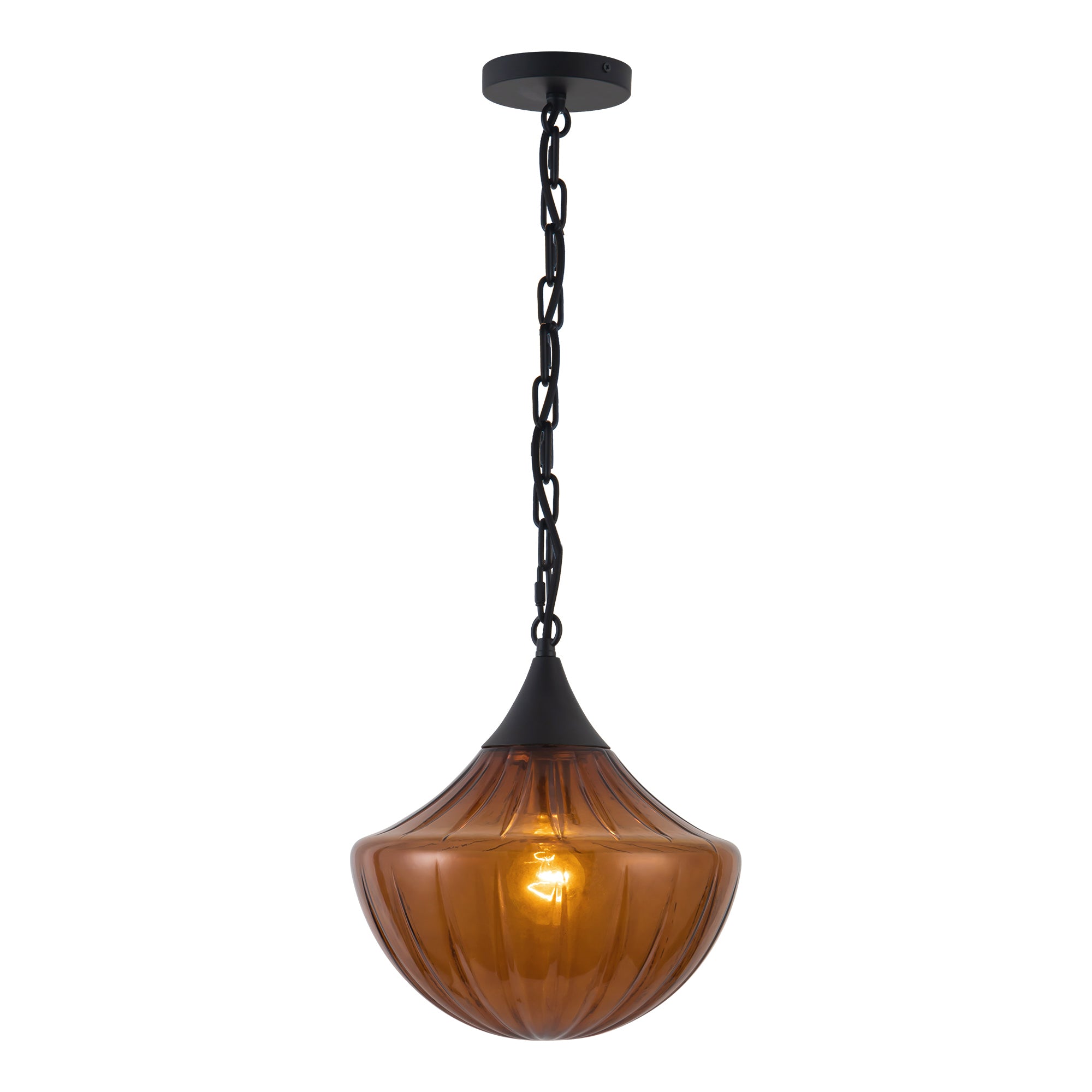 Farrah 12-in Amber Ribbed Glass Socket Pendant