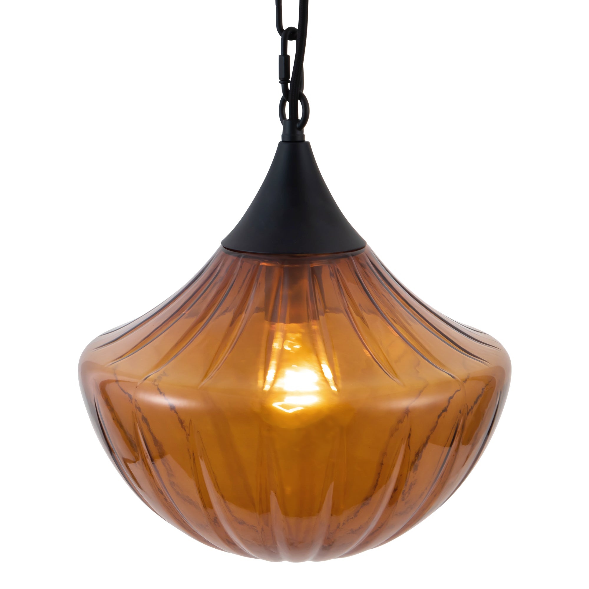 Farrah 12-in Amber Ribbed Glass Socket Pendant