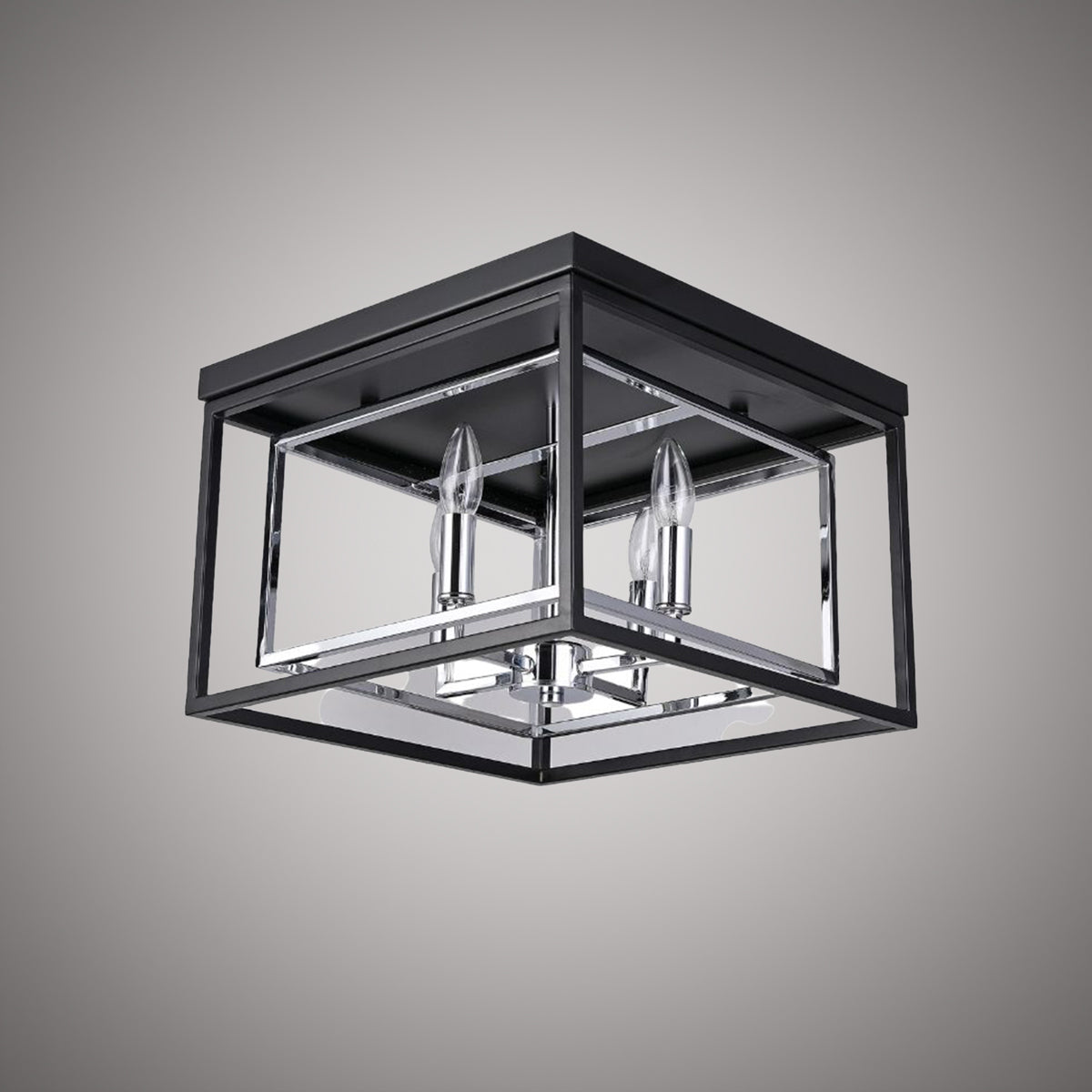 4 Lights 15-in Flush Mount Chrome/Matte Black Dimmable 160W