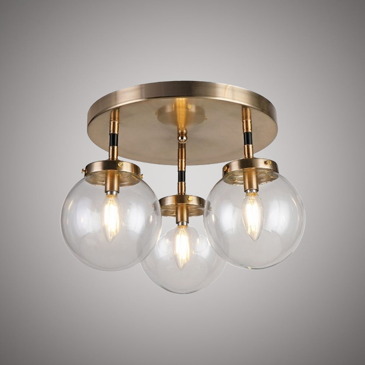 3 Lights Bianca 15-in Clear Glass Flush mount Aged Brass Dimmable