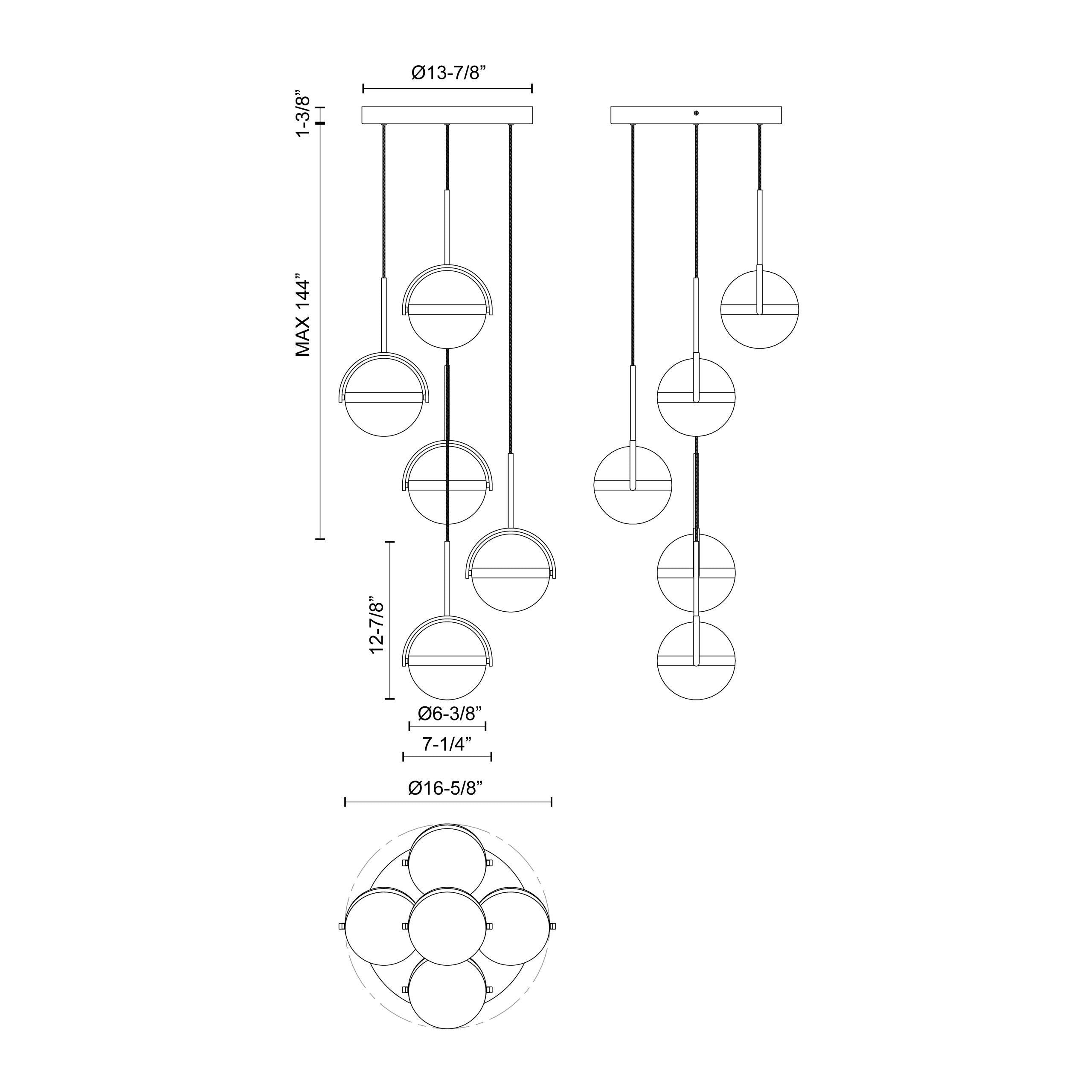 Globo 5 Head Steel Multi Pendant