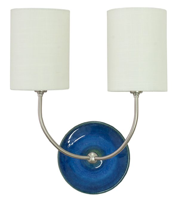 12.5-inch Scatchard Blue Gloss and Satin Nickel Wall Sconce