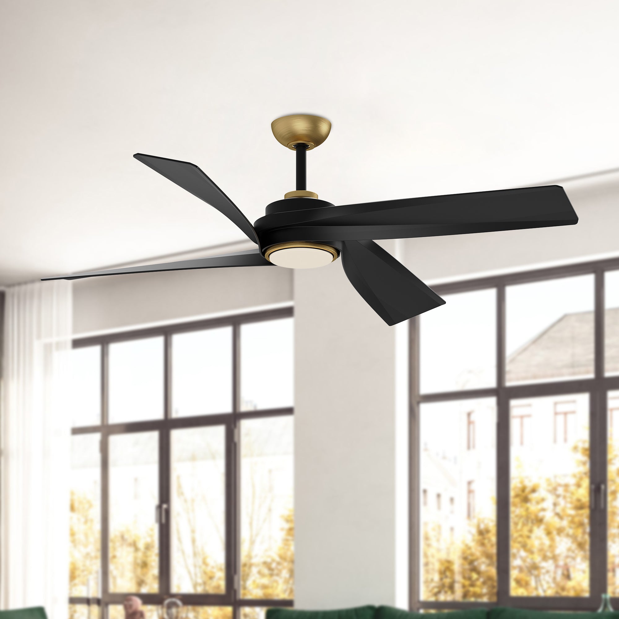 Horizon 56-in Brushed Gold Reversible DC LED Ceiling Fan
