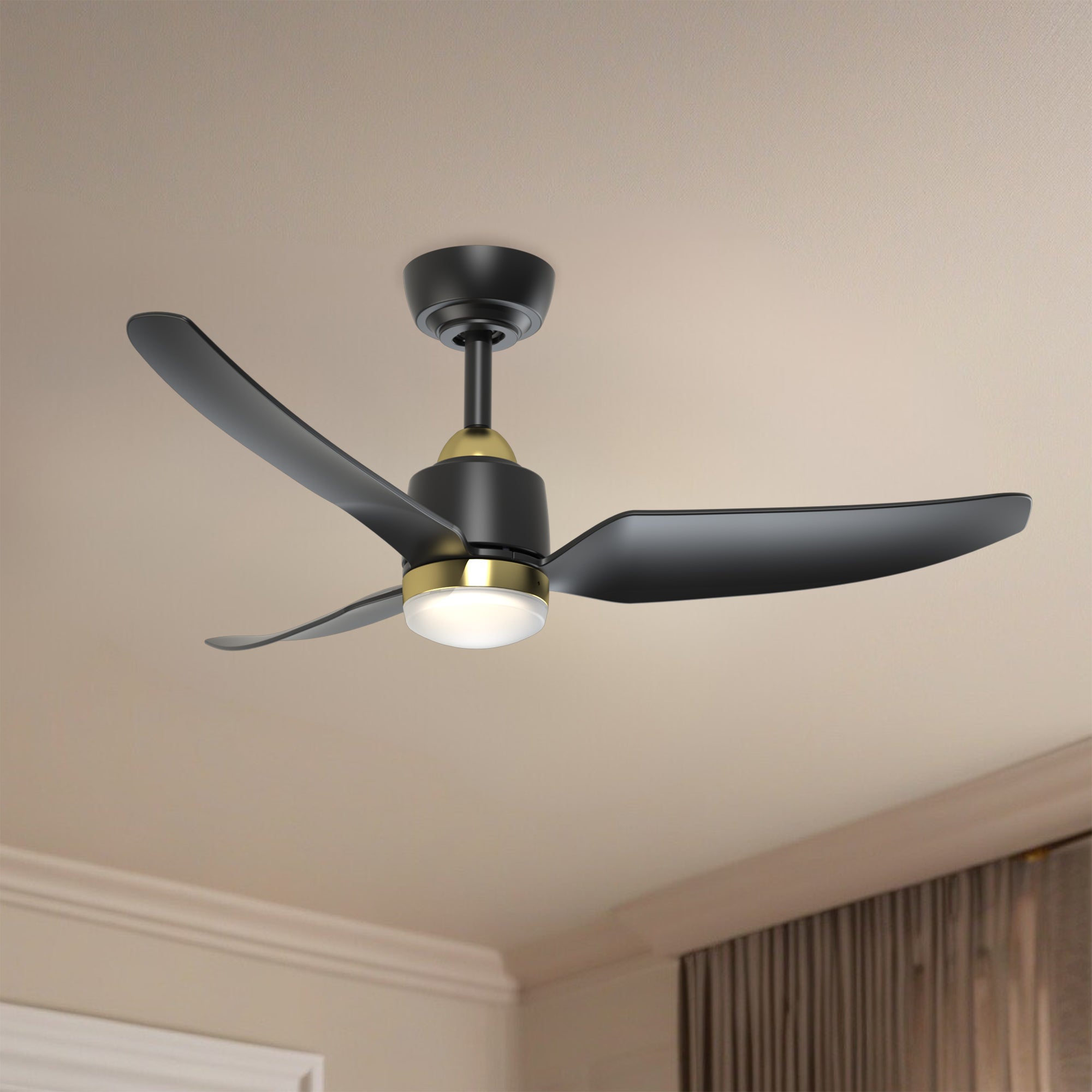 Hugo 42-in (CCT) Brushed Gold and Matte Black Reversible DC LED Ceiling Fan