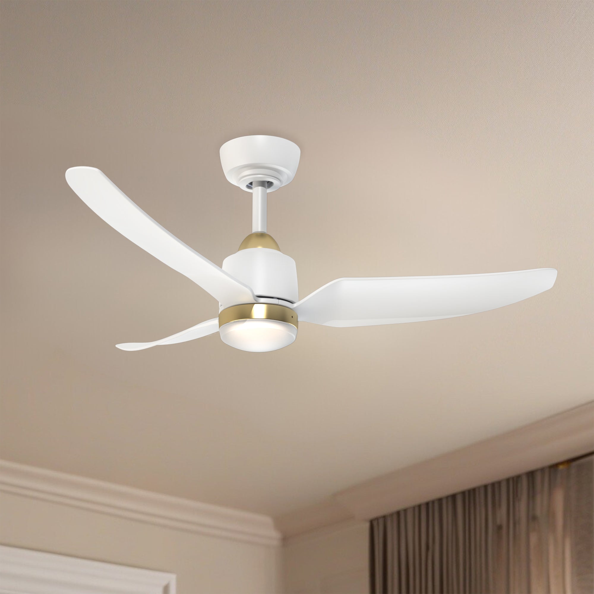 Hugo 42-in (CCT) Brushed Gold and Matte White Reversible DC LED Ceiling Fan