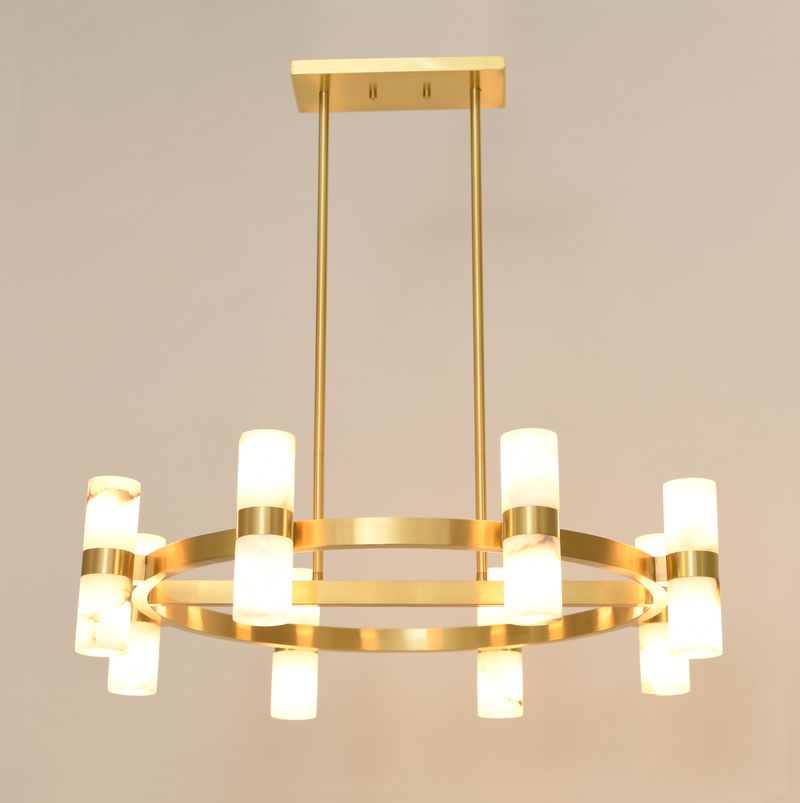 Luella 16 Light Brass Chandelier with Alabaster Shades