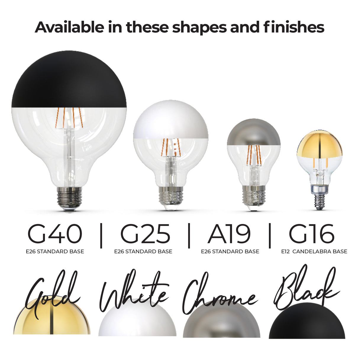 Half Series Designer A19 5W Dimmable Half Black Filament LED Light Bulb with E26 Base, 2700K, 400 Lumens, 4-Pack