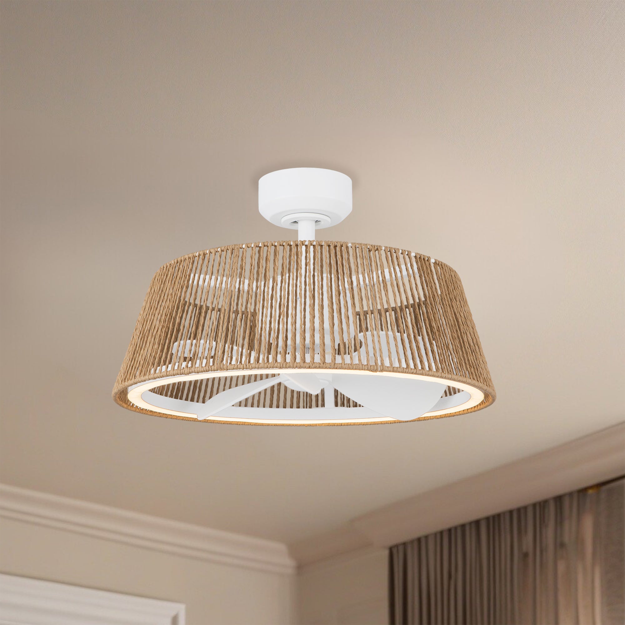 Isla 24-in White and Braided Rope Reversible DC LED Ceiling Fan