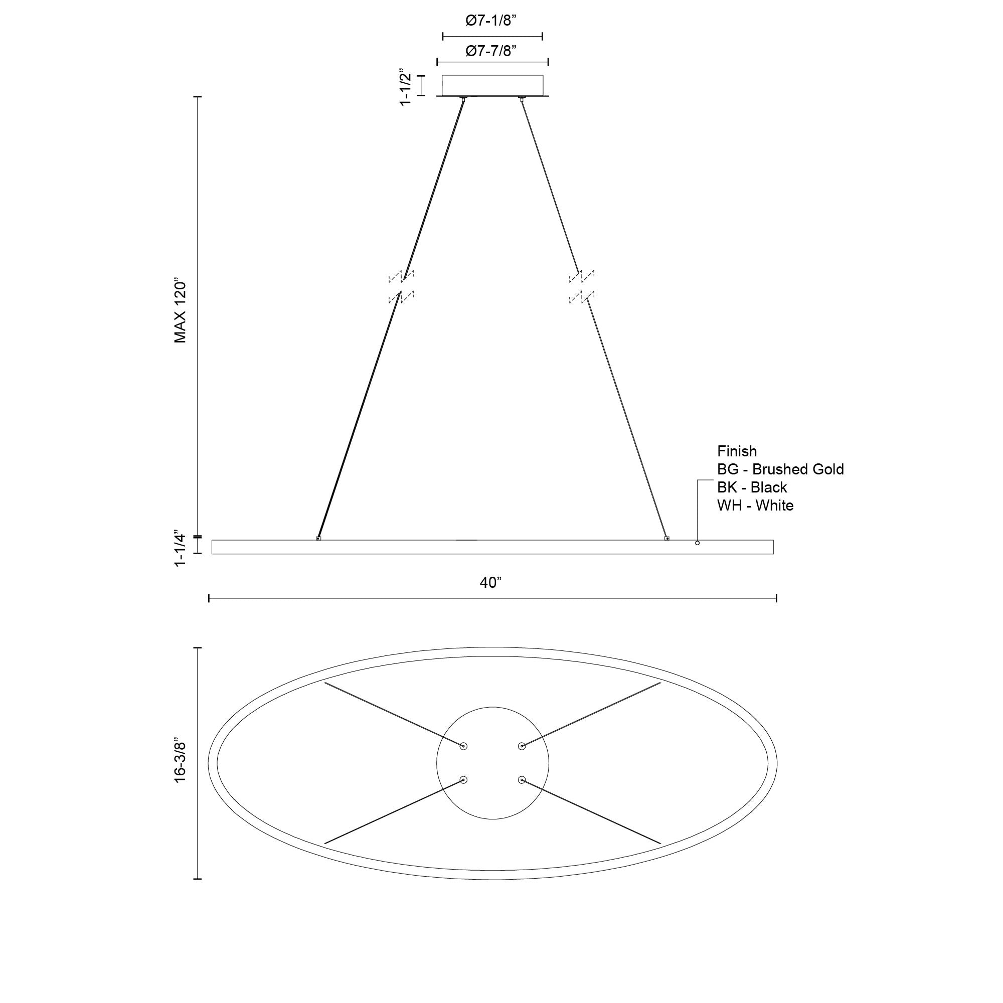Ovale 40-in Aluminum Linear Pendant