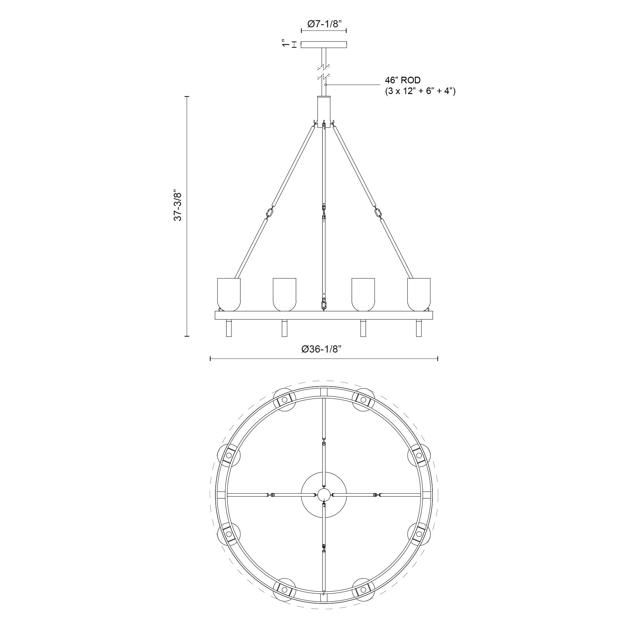 Lucian 36-in Steel Chandelier