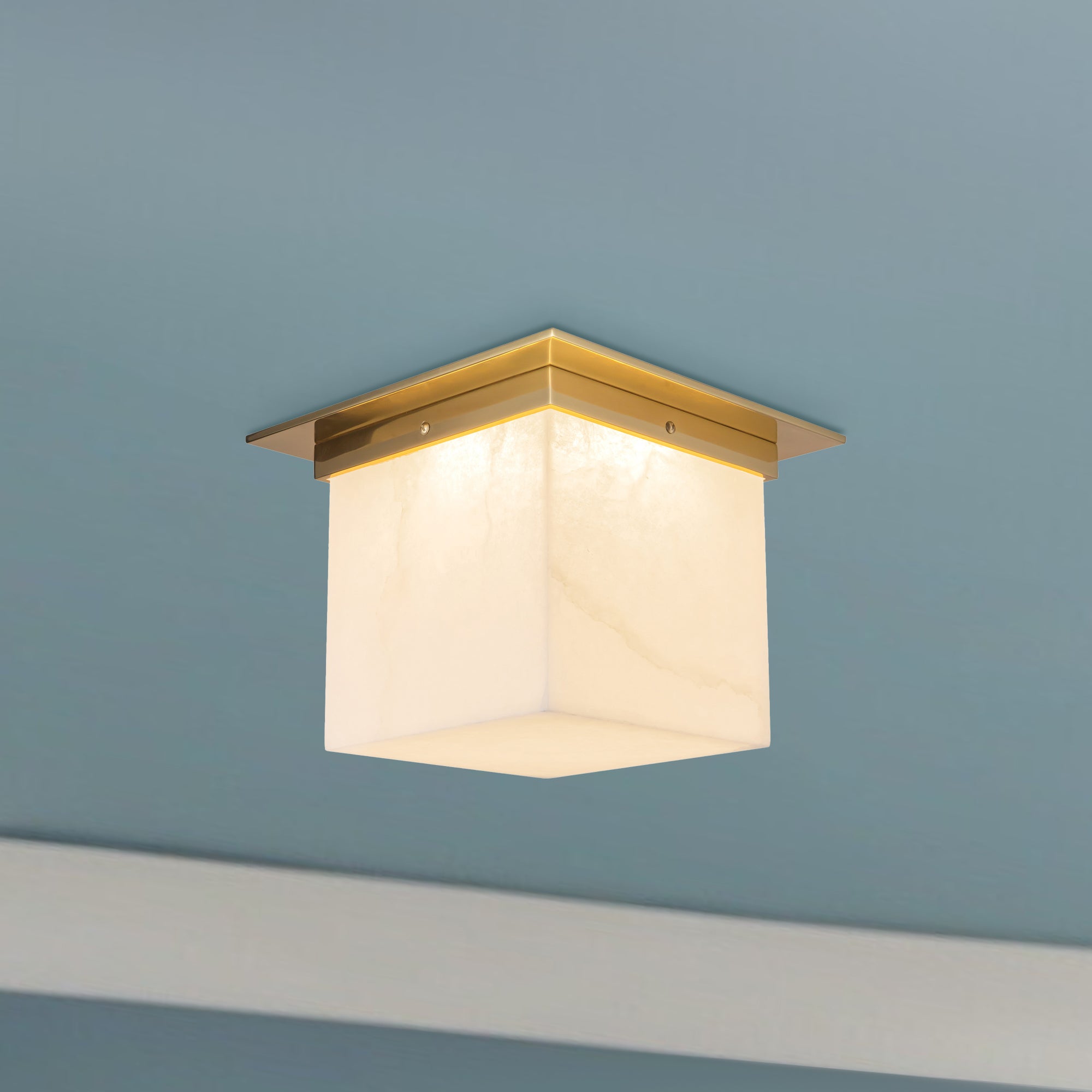 Mineral 11-in Brass Square Flush Mount