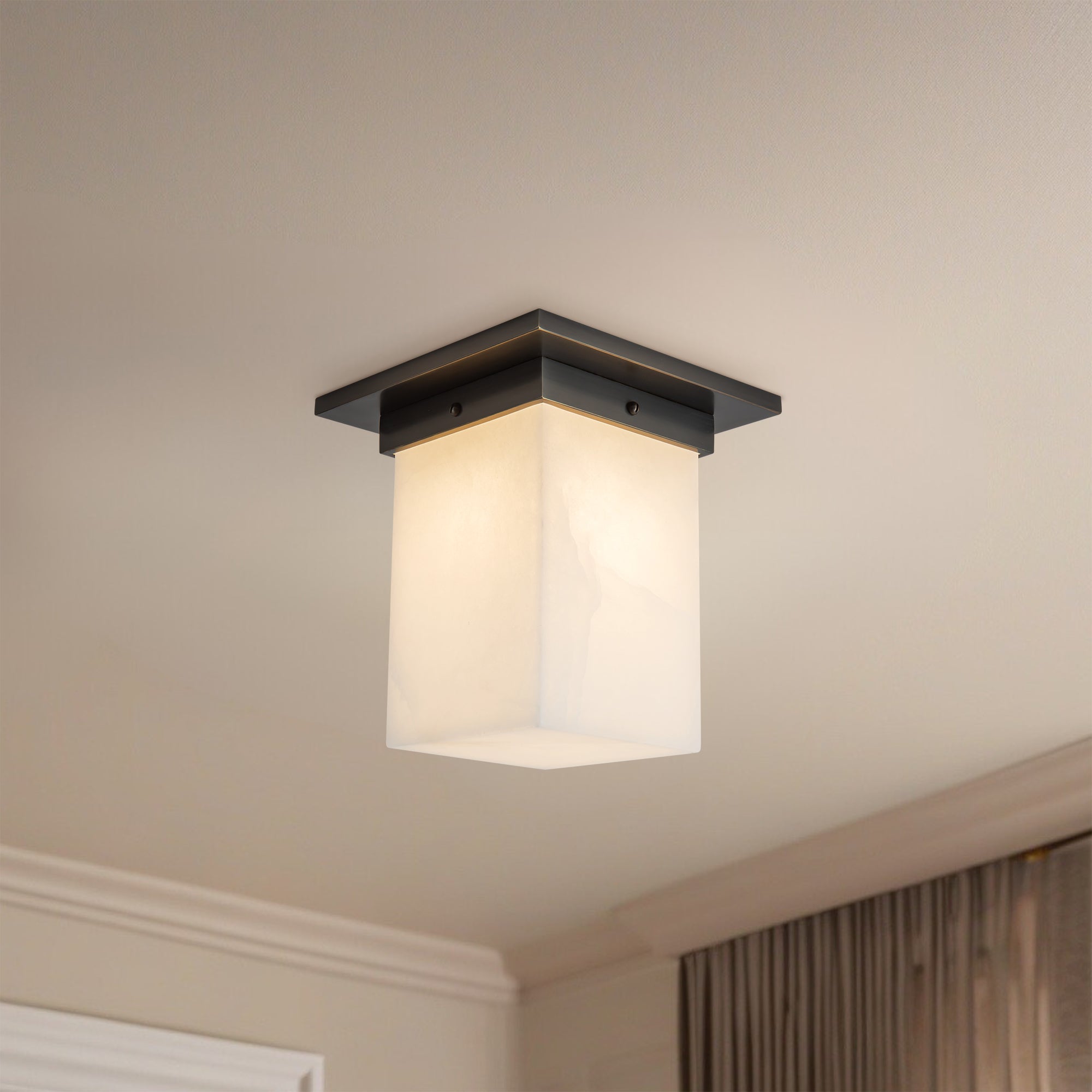 Mineral 8-in Brass Alabaster Flush Mount
