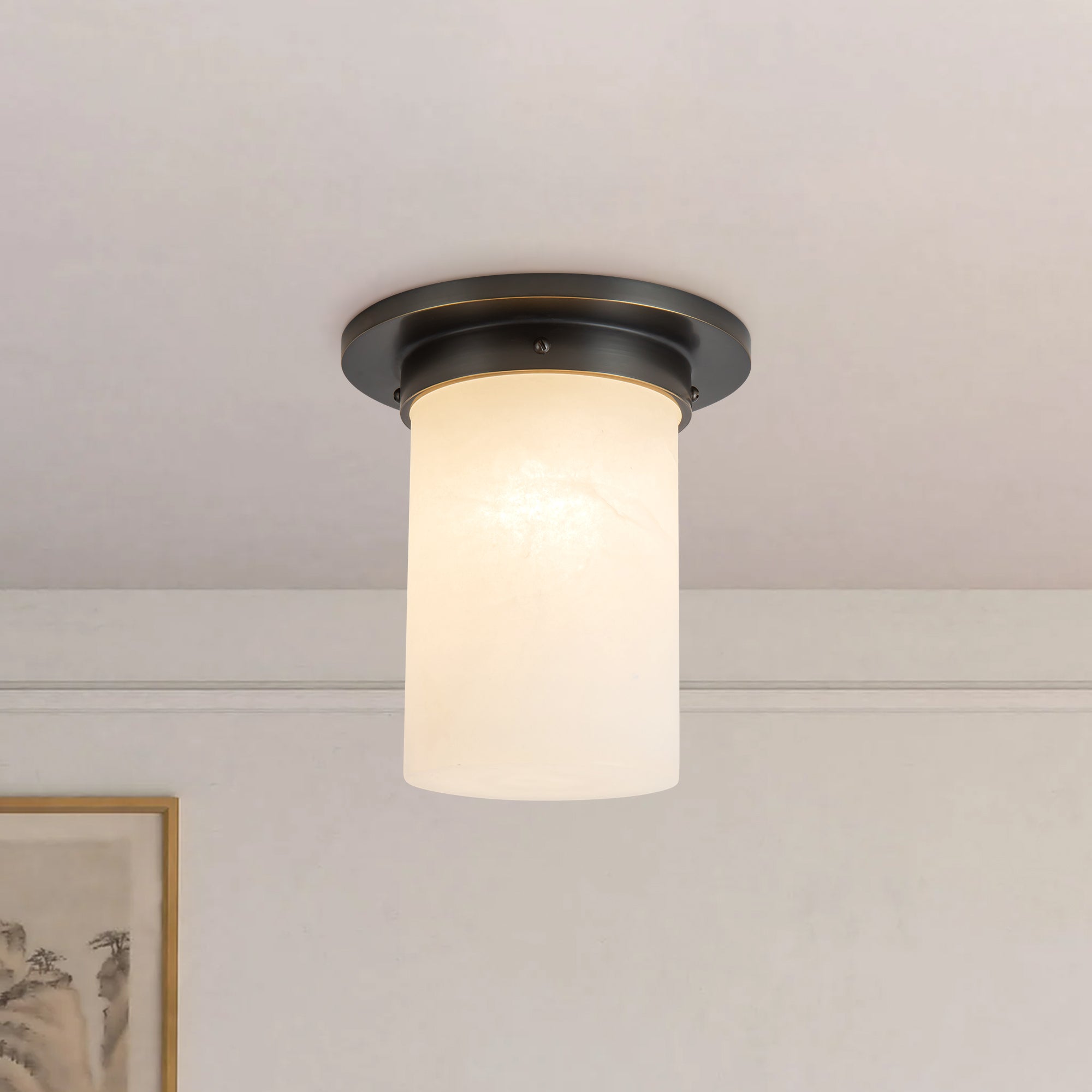 Mineral 8-in Brass Cylinder Flush Mount