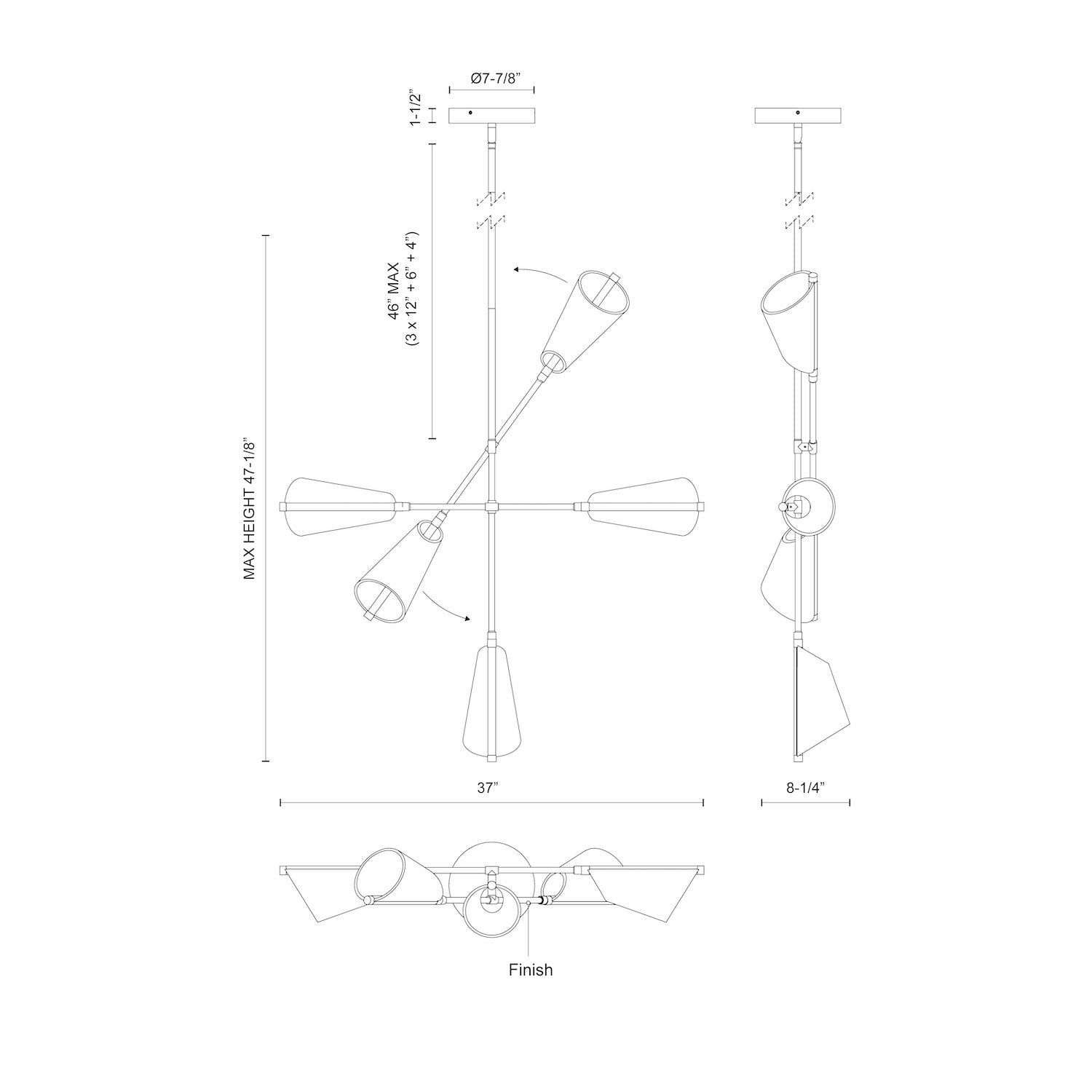 Mulberry 37-in Aluminum Chandelier