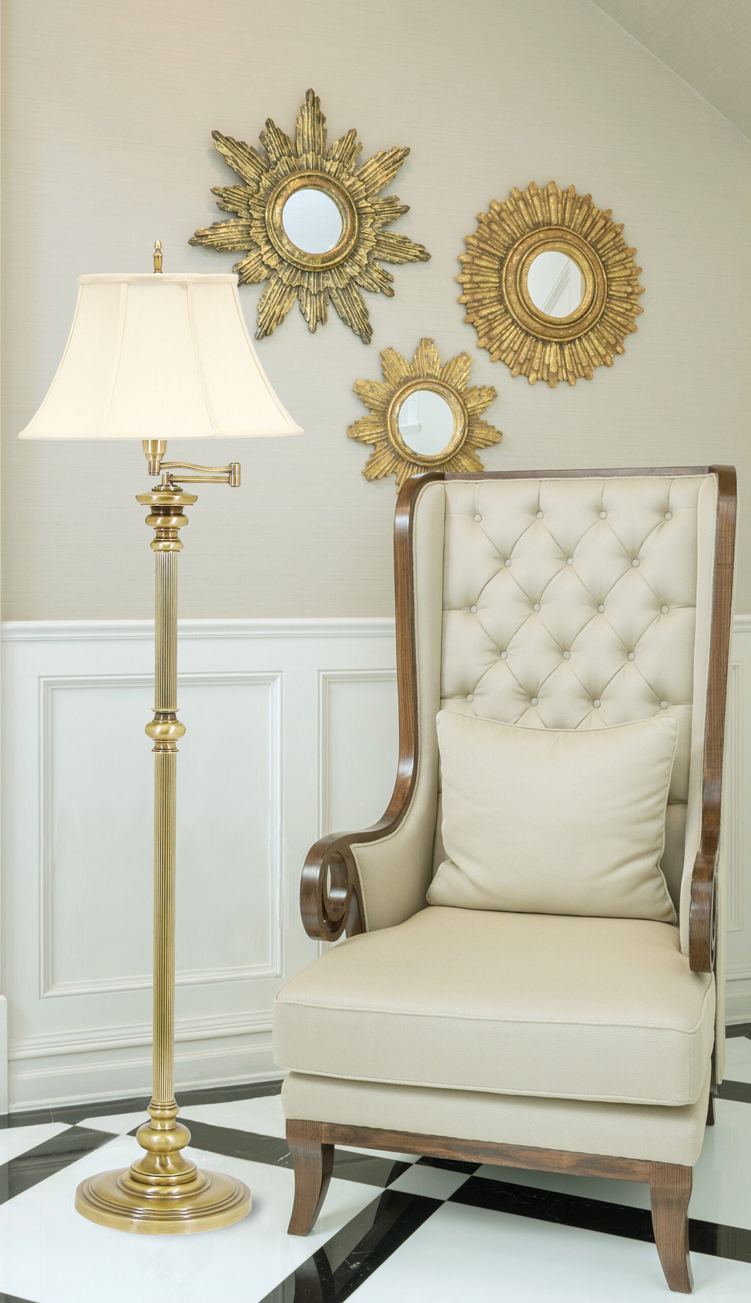 61-inch Newport Antique Brass Floor Lamp