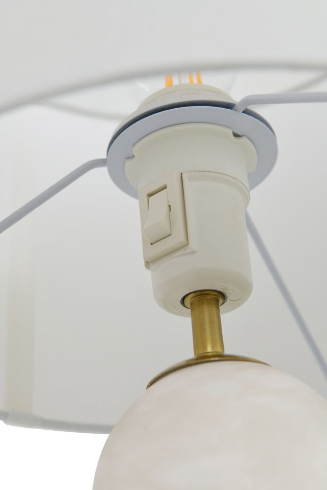 Firma 2 Light Linen Table Lamp with Alabaster Base