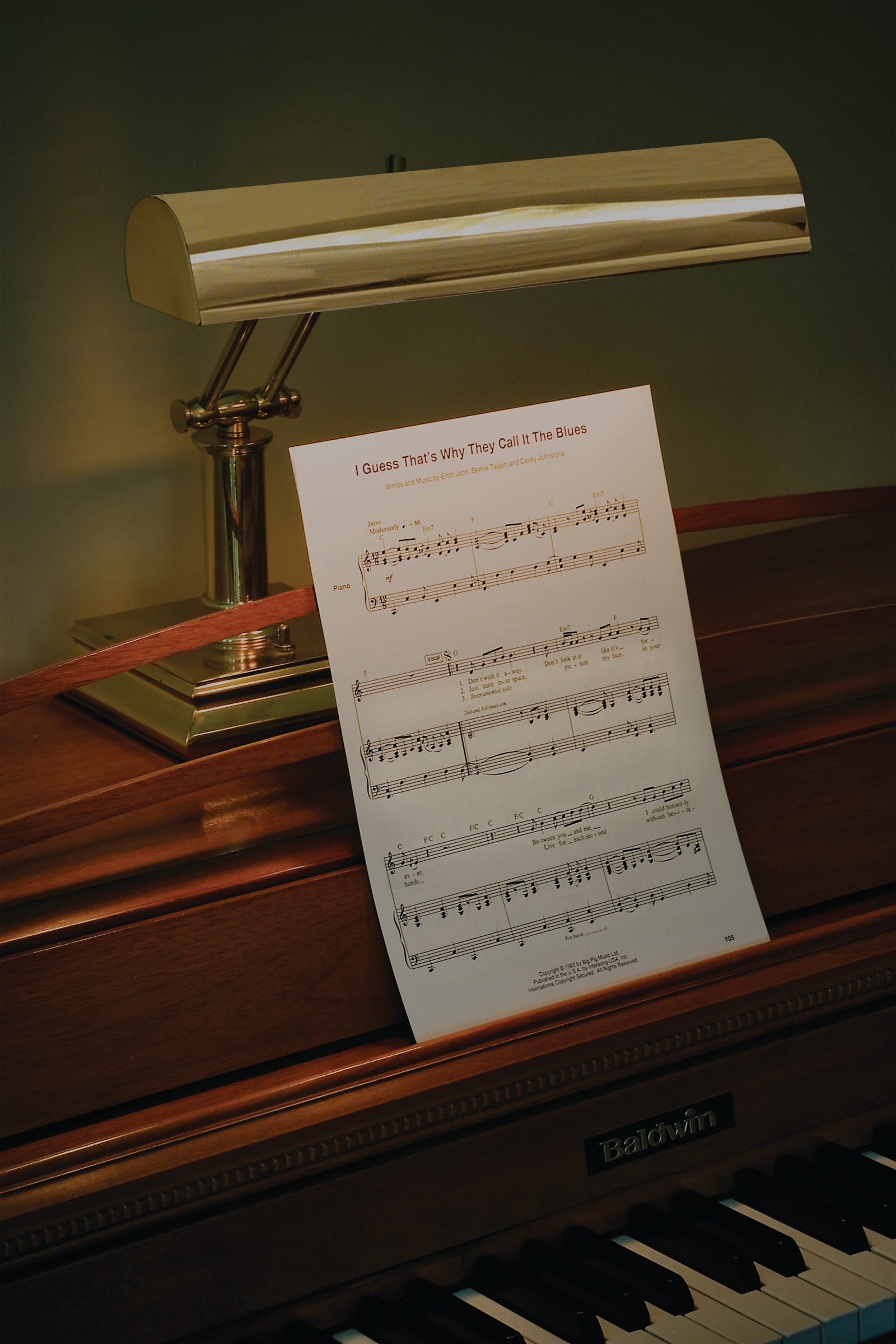 14-inch Piano/desk Polished Brass on Base Desk Lamp
