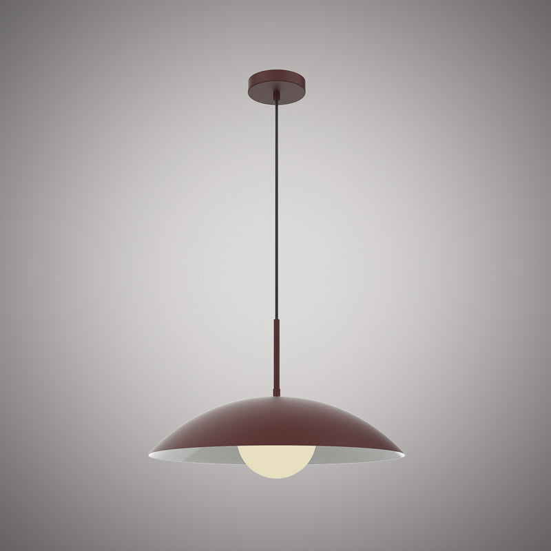 1 Lights Nordic Pendant Burgundy Outside/Matte White Inside Dimmable 60W