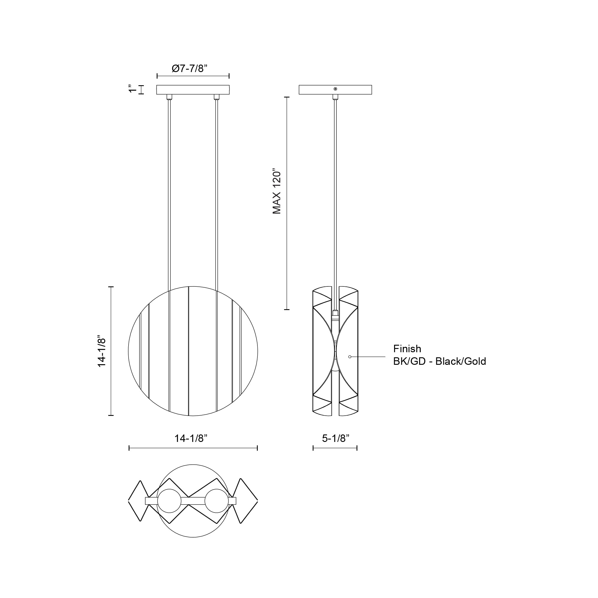 Akira 14-in 2-Light Steel Socket Pendant