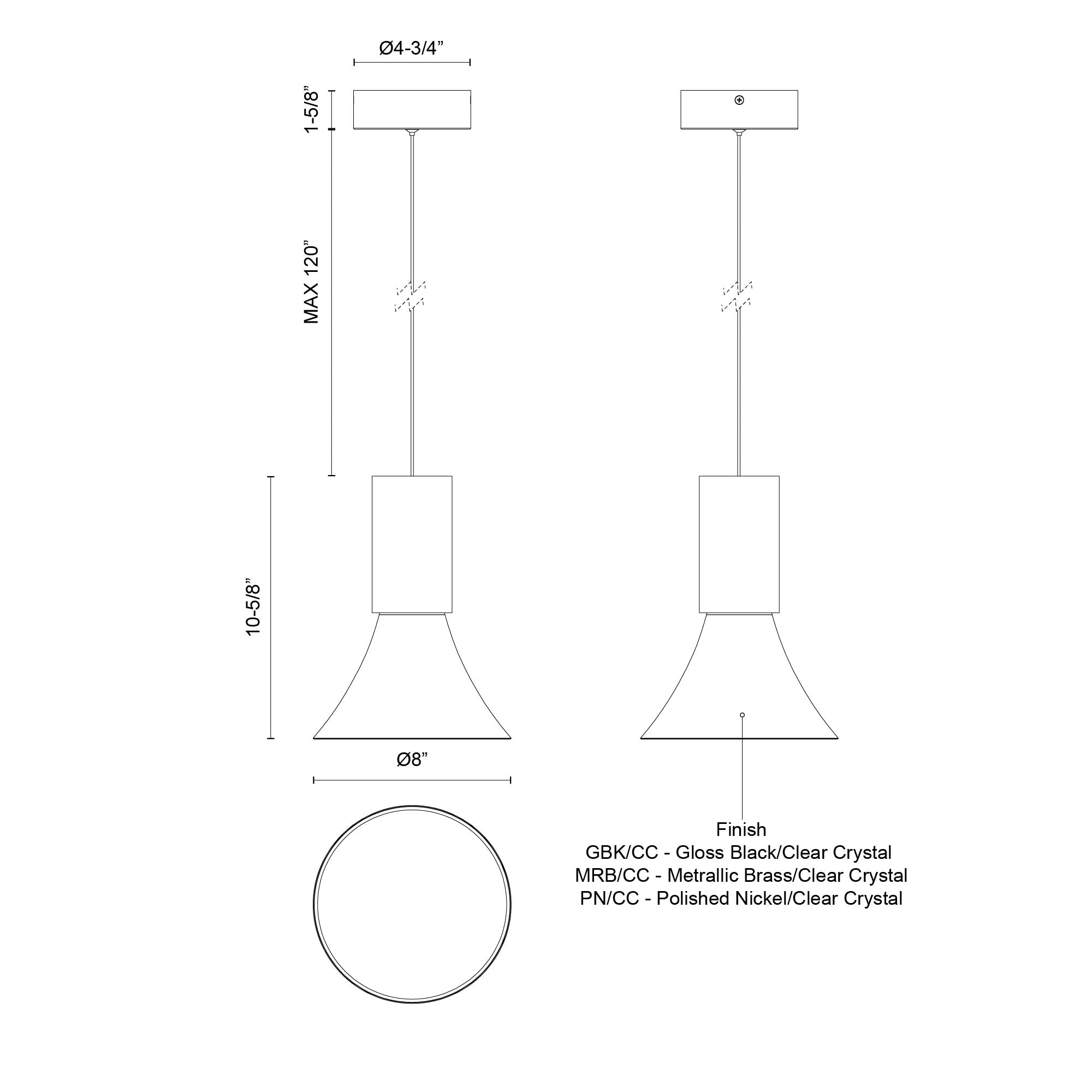 Floe 8-in Steel Pendant