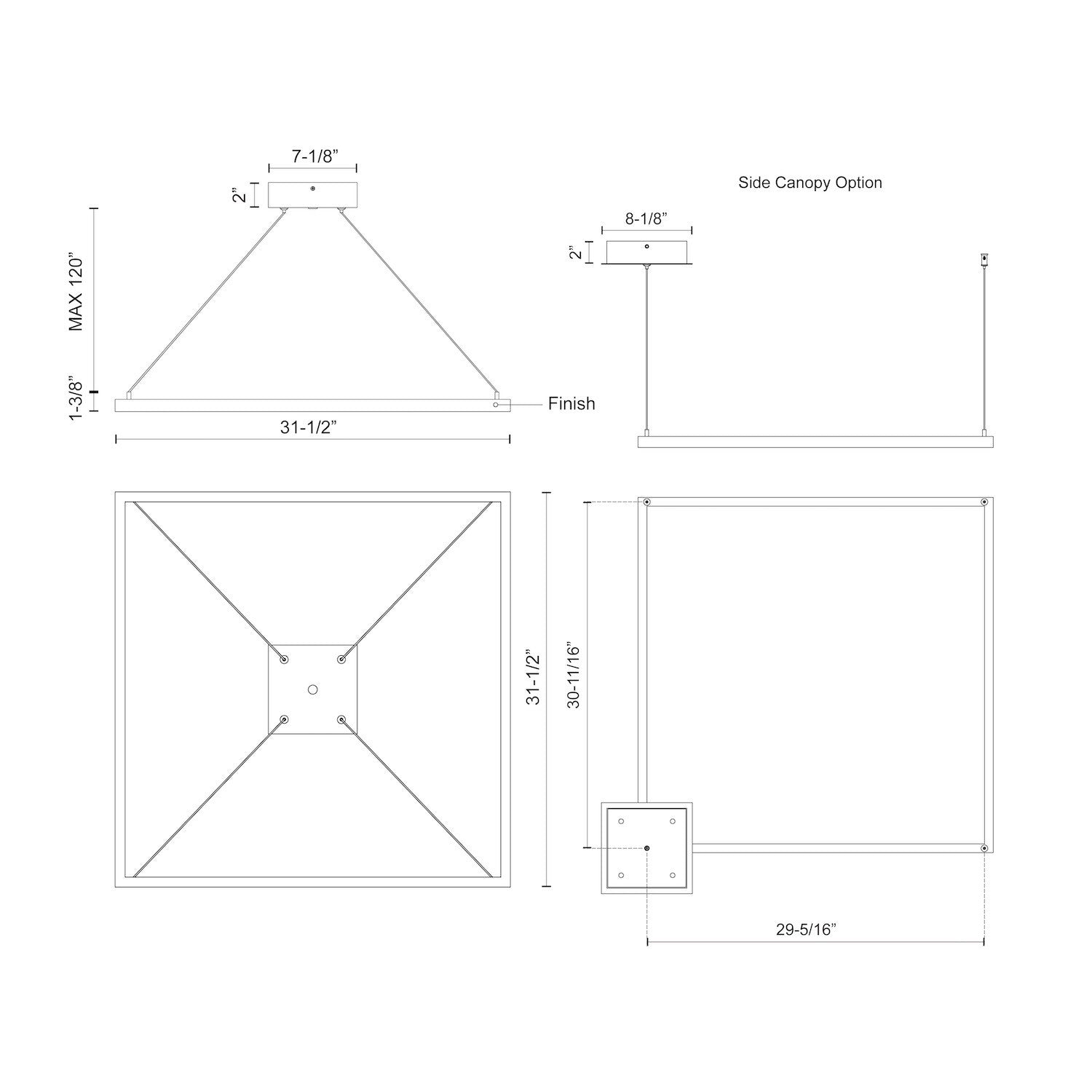 Piazza 32-in Compact Square LED Ring Pendant