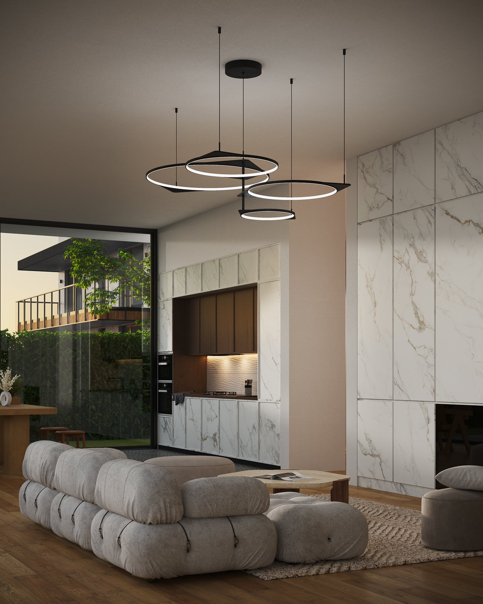Serif 36-in Aluminum Multi Pendant