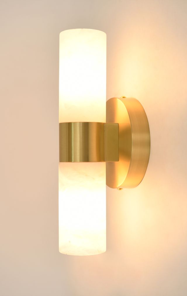 Luella 2 Light Brass Wall Sconce with Alabaster Shades