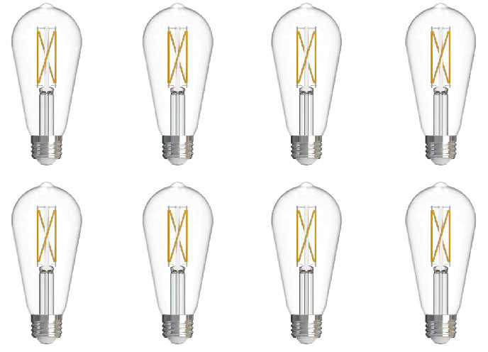 ST18 7W Dimmable Clear Filament LED Light Bulb with E26 Base, 3000K, 800 Lumens, 8-Pack