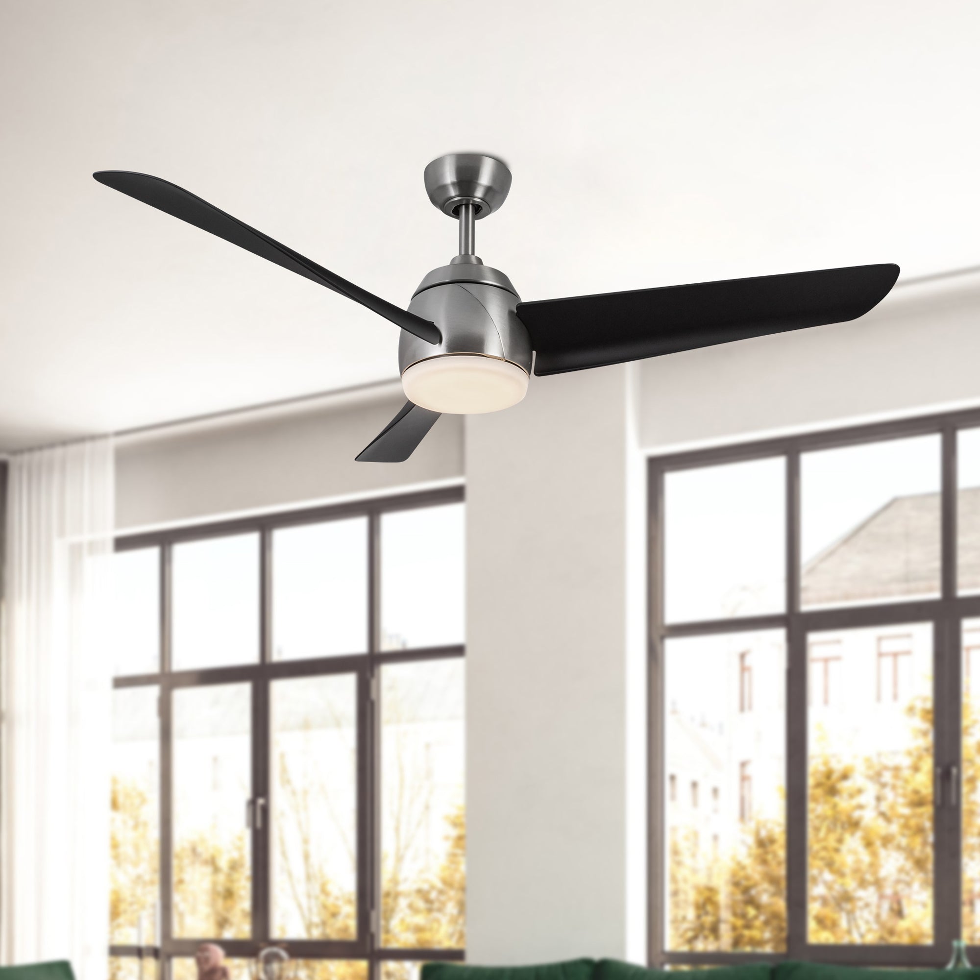 Thalia 54-in Brushed Nickel and Matte Black Reversible AC LED Ceiling Fan