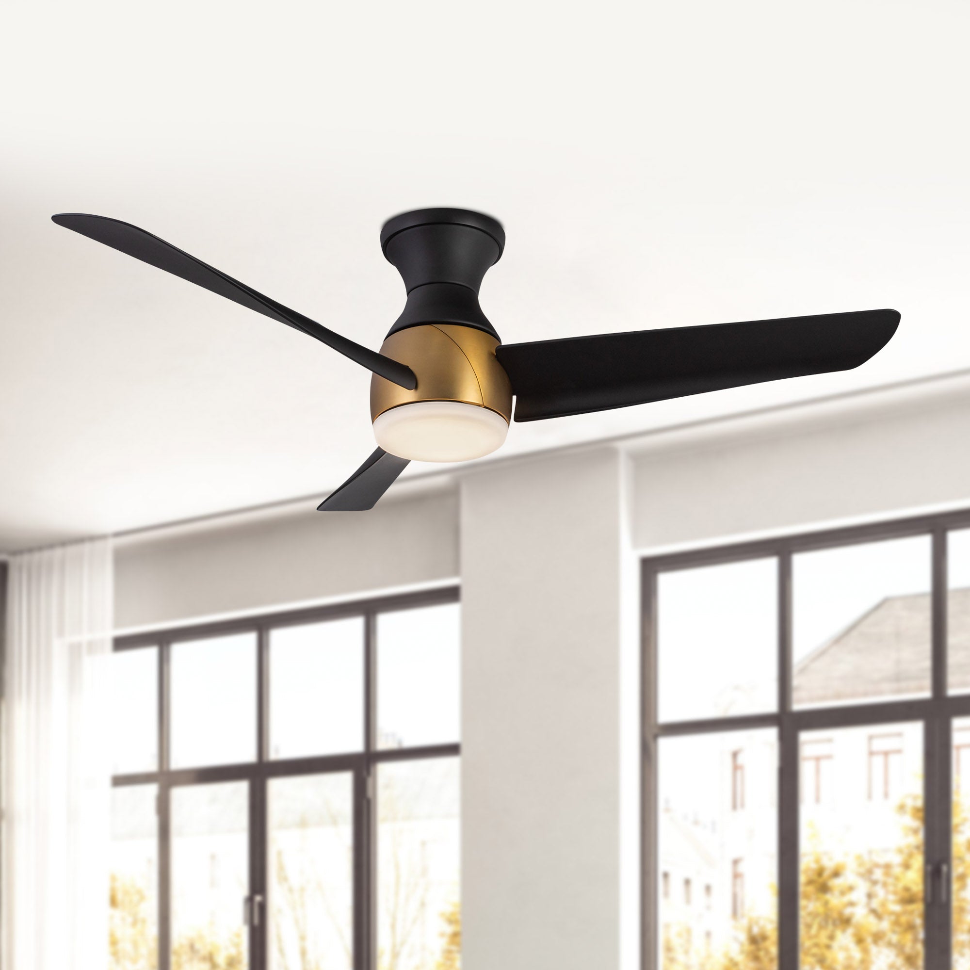 Thalia 54-in Brushed Gold and Matte Black Damp-Rated Dimmable LED Hugger Fan