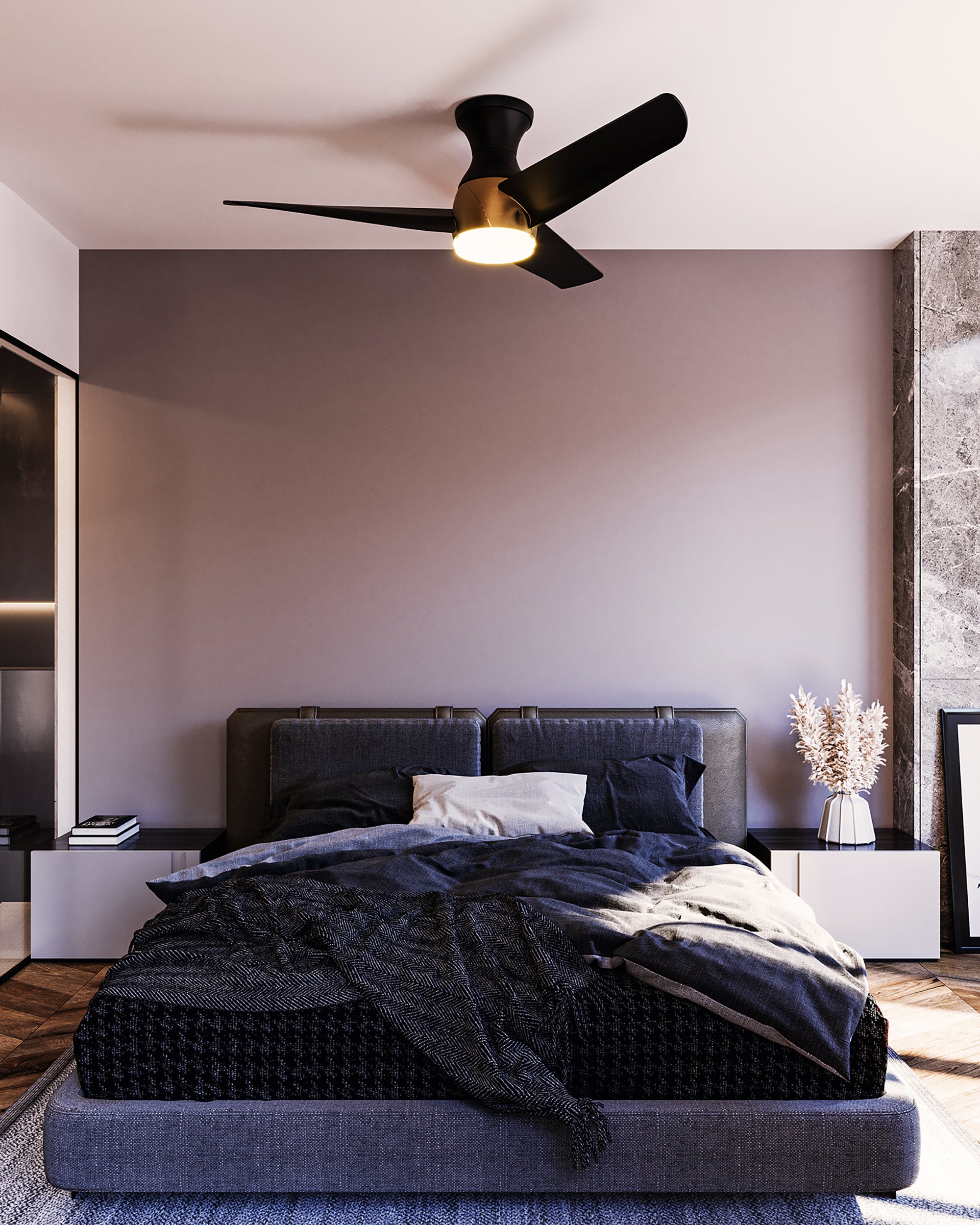 Thalia 54-in Brushed Gold and Matte Black Damp-Rated Dimmable LED Hugger Fan