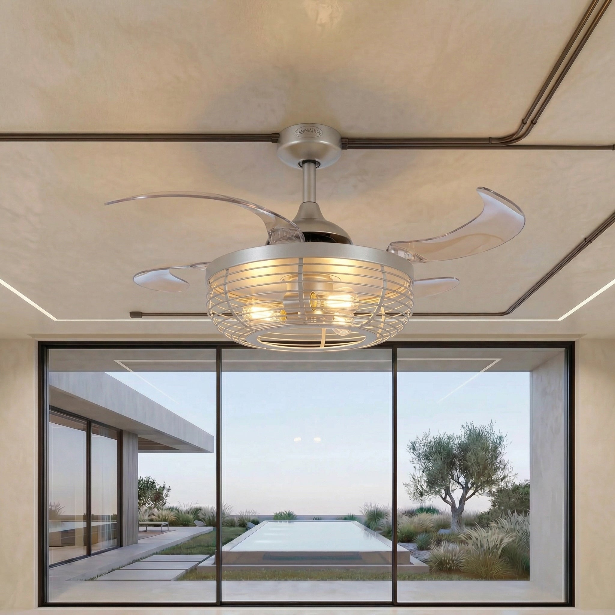 Carbondale 48 Inch 3 Light Silver Ceiling Fan with Retractable Blades