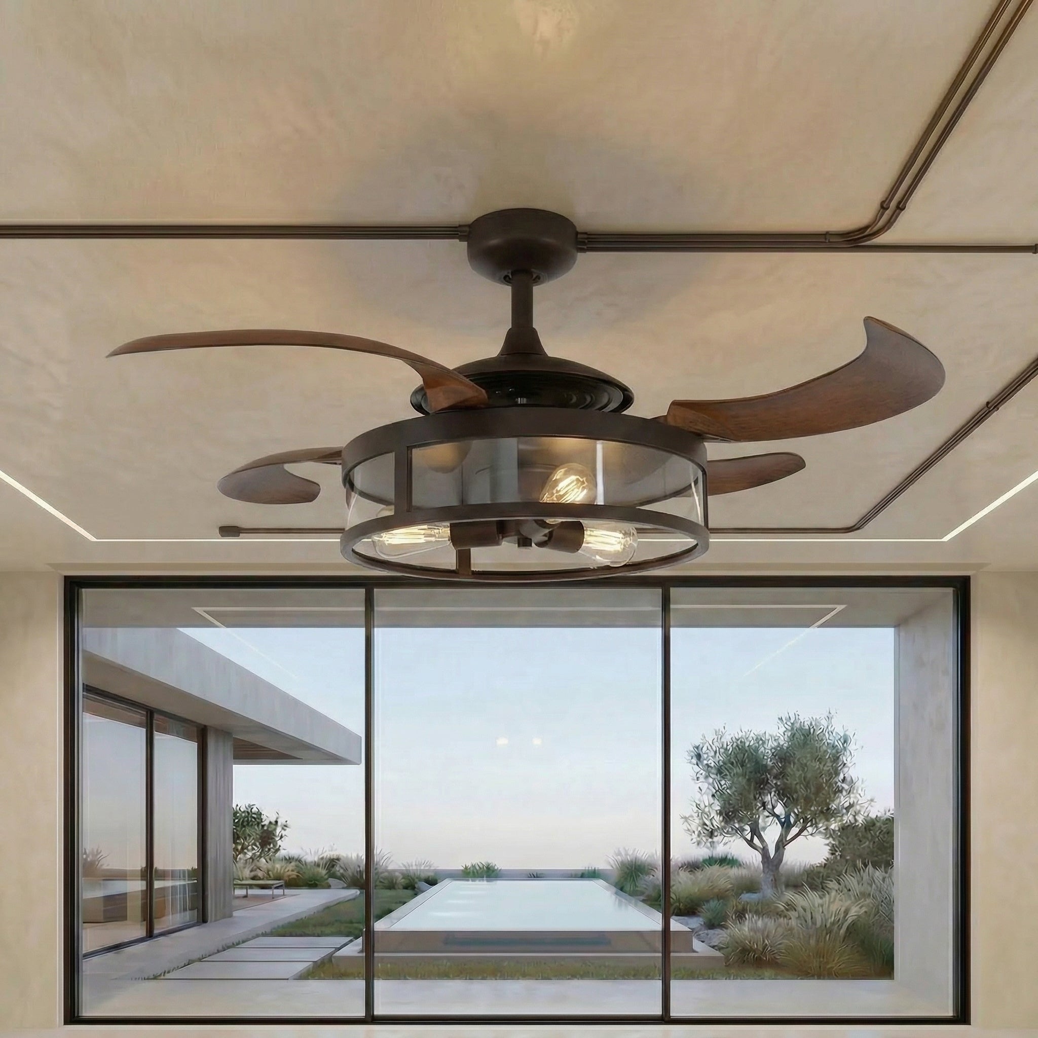 Classic 48 Inch 3 Light Bronze Fan with Retractable Blades