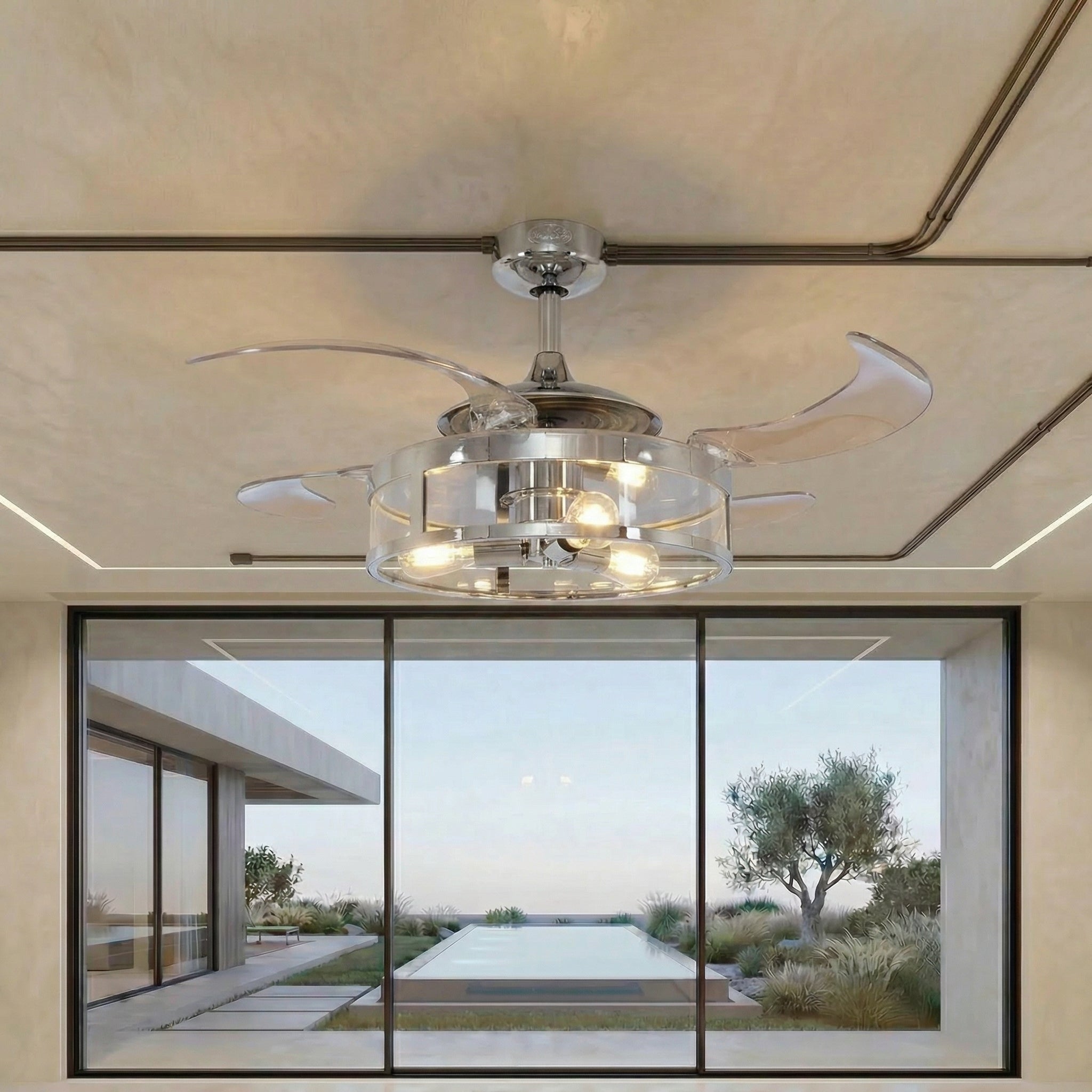 Classic 48 Inch 3 Light Chrome Fan with Retractable Blades