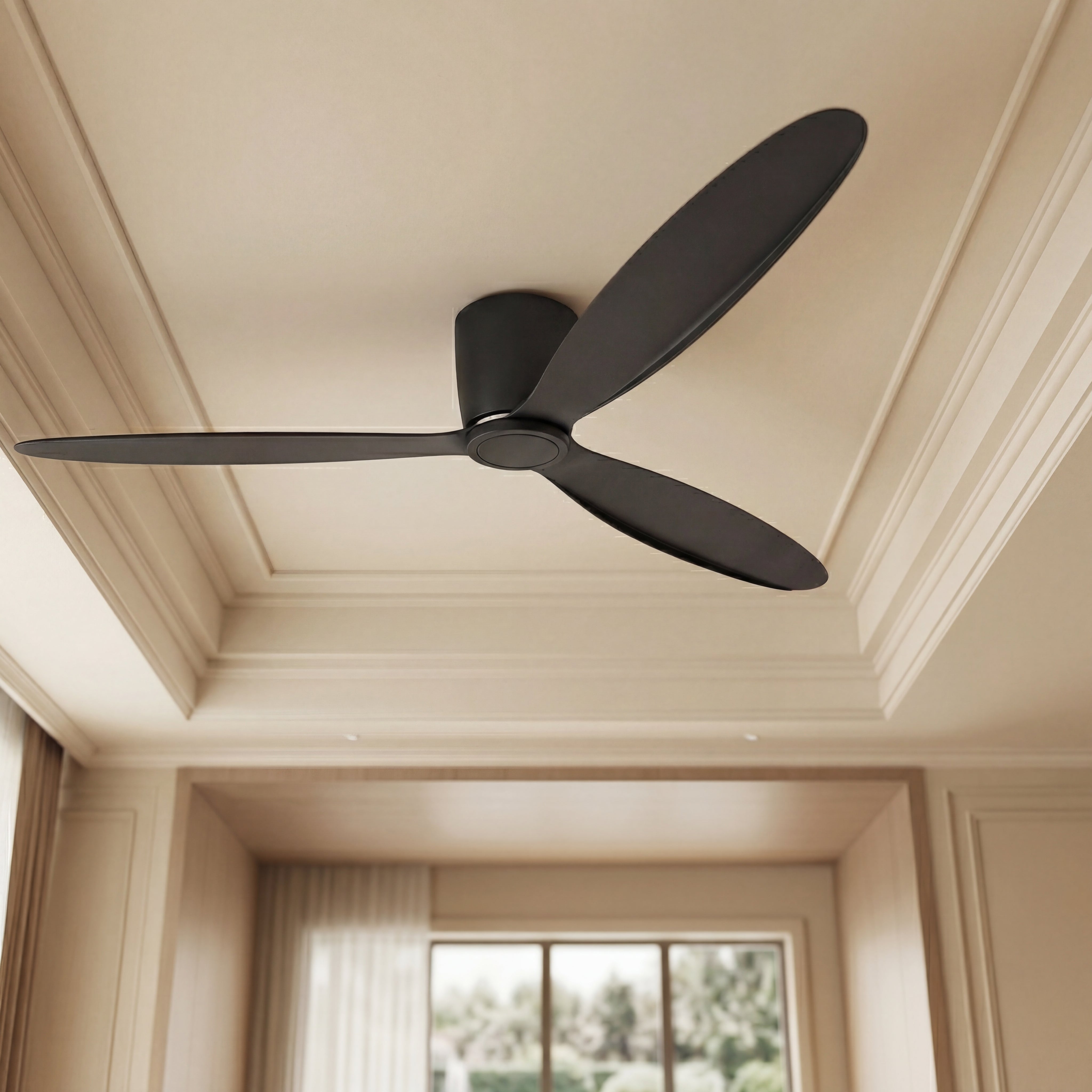 52 Inch DC Black Fan with Remote and Black Blades