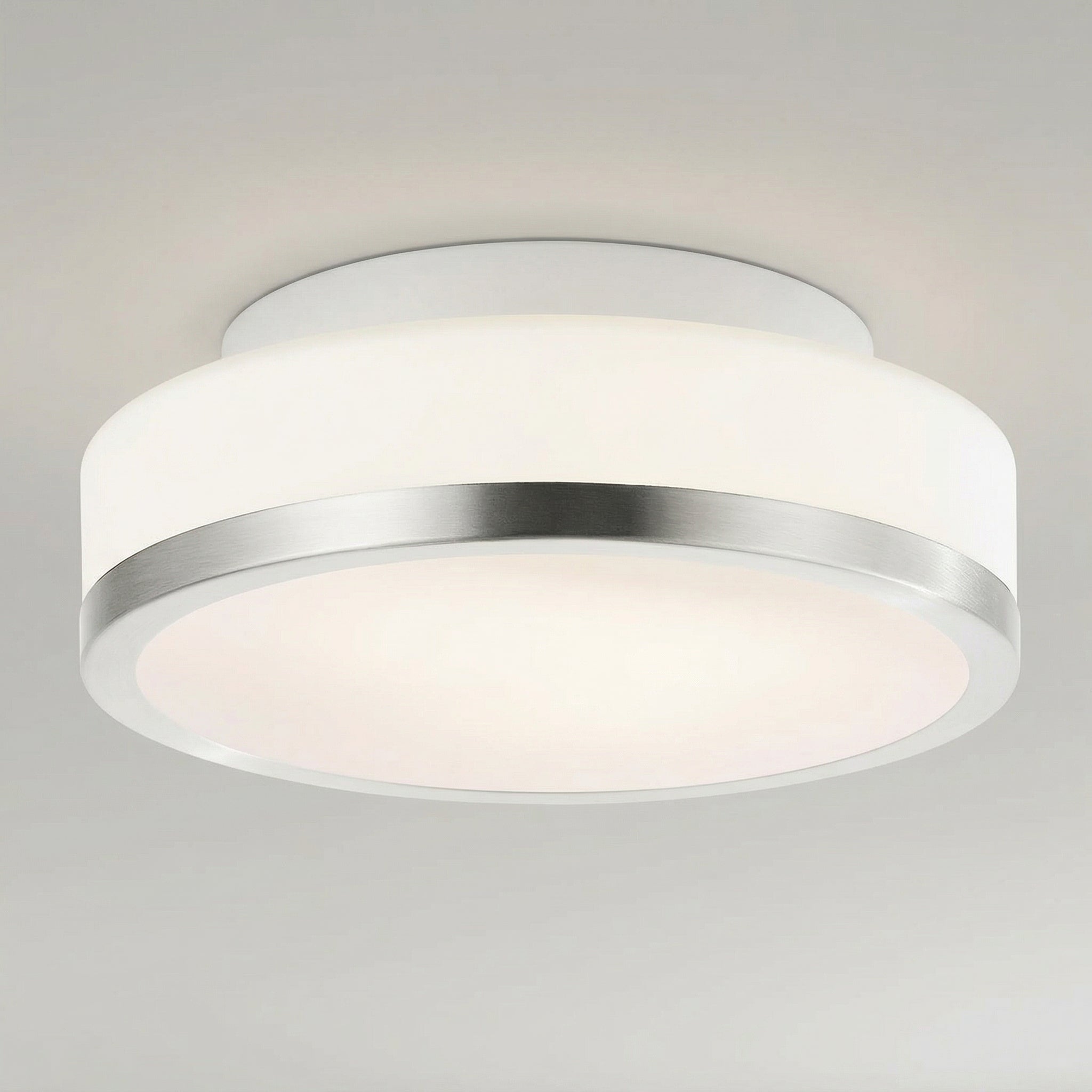 Frosted 1 Light 8 Inch Nickel Flush Mount Drum Shade