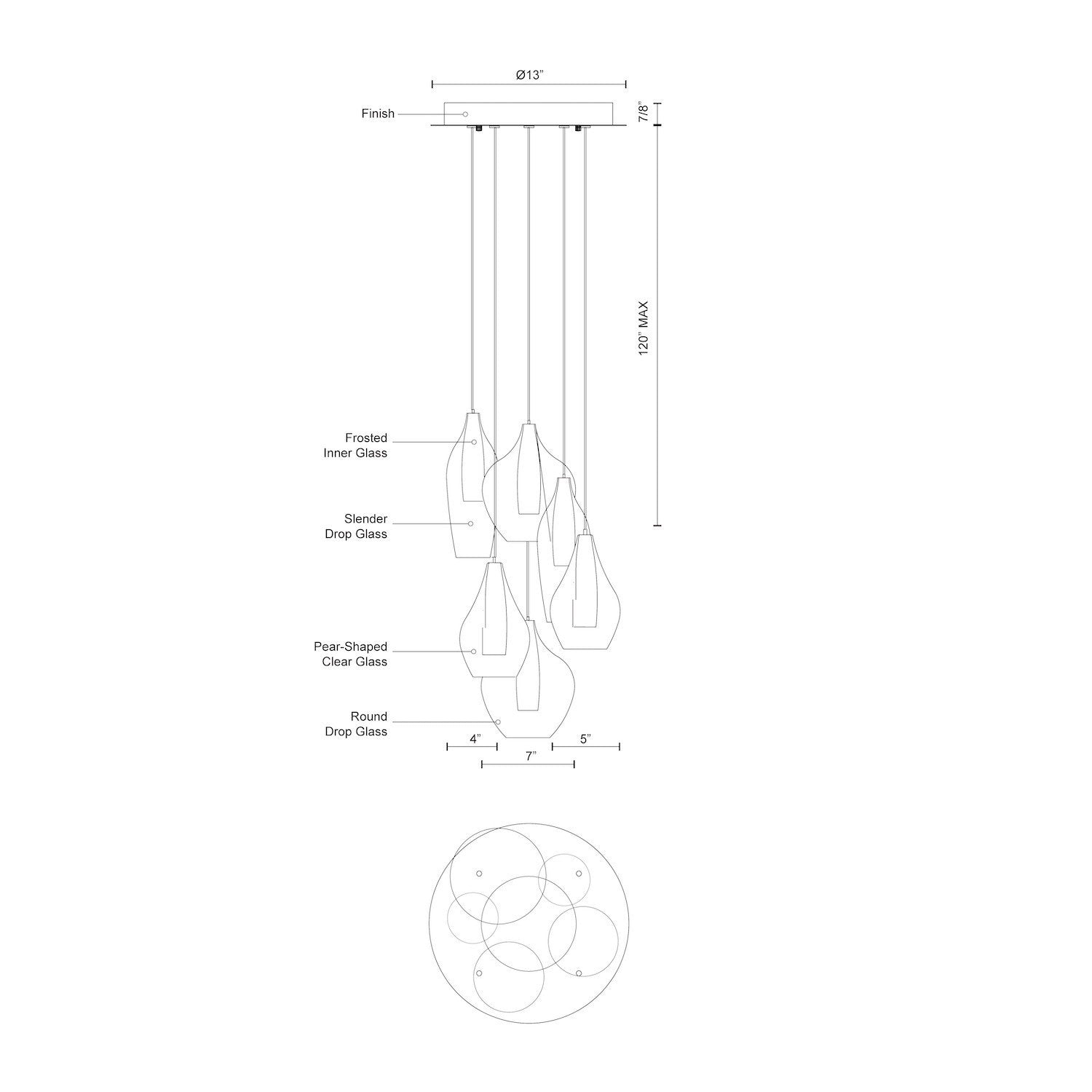 Victoria 6 Head Aluminum Multi Pendant