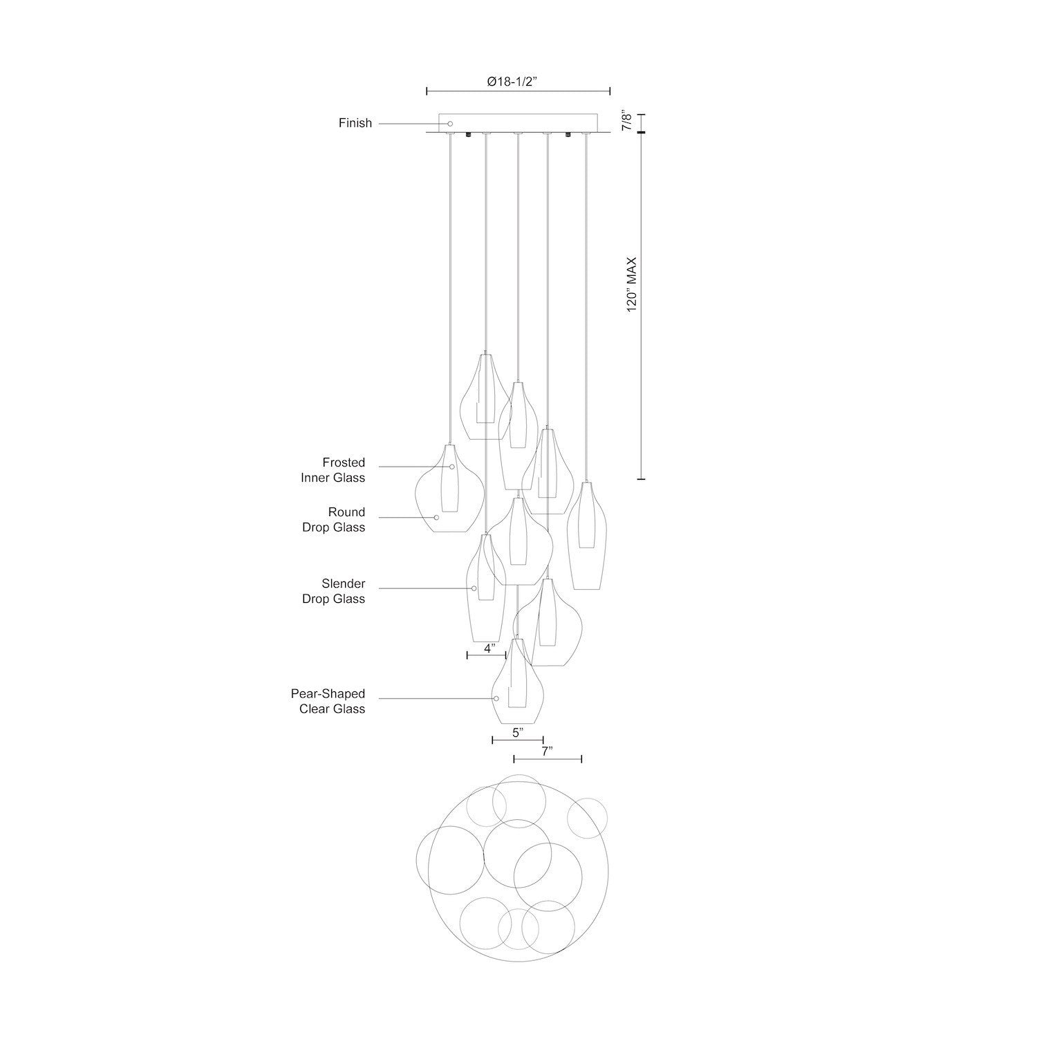 Victoria 9 Head Aluminum Multi Pendant