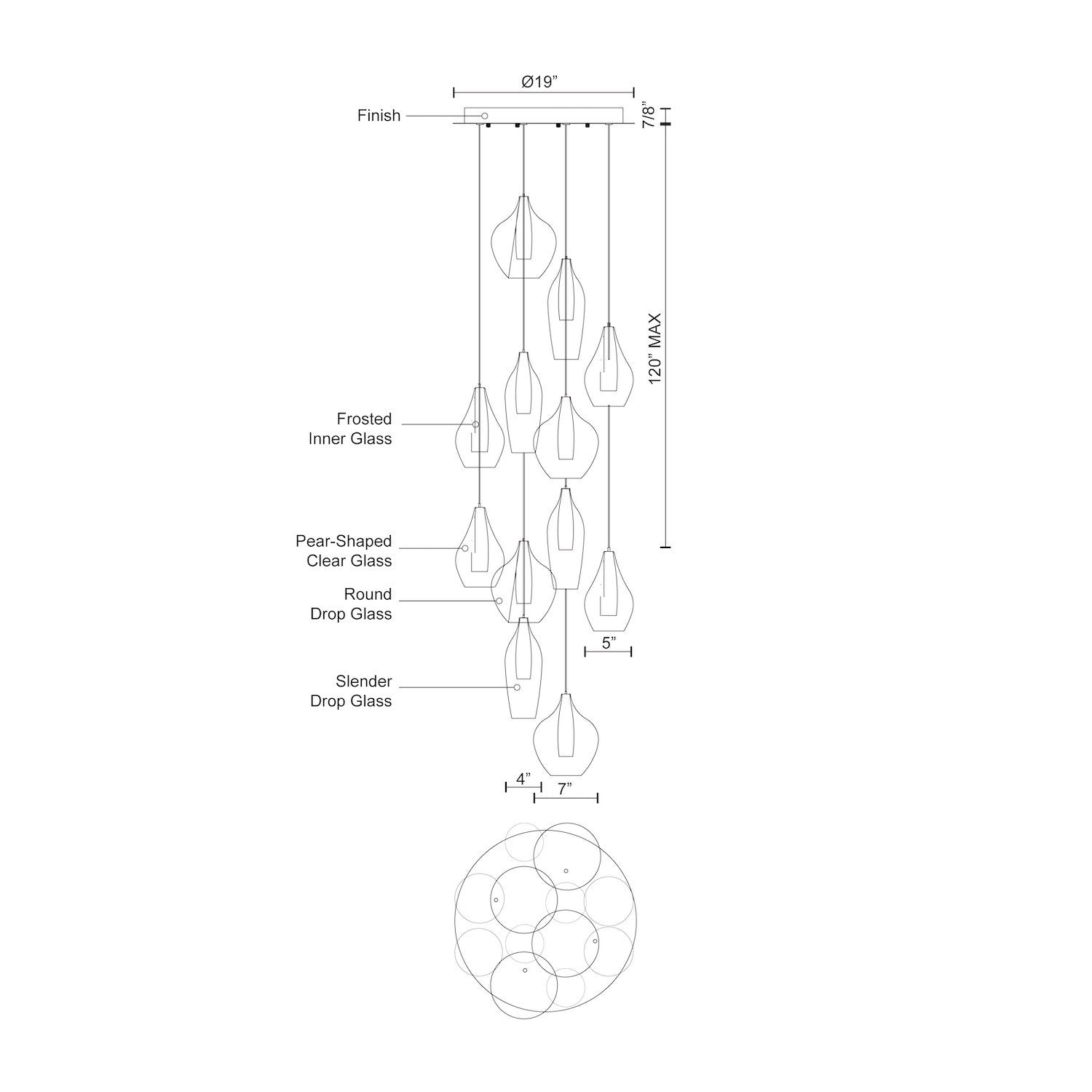 Victoria 12 Head Aluminum Multi Pendant